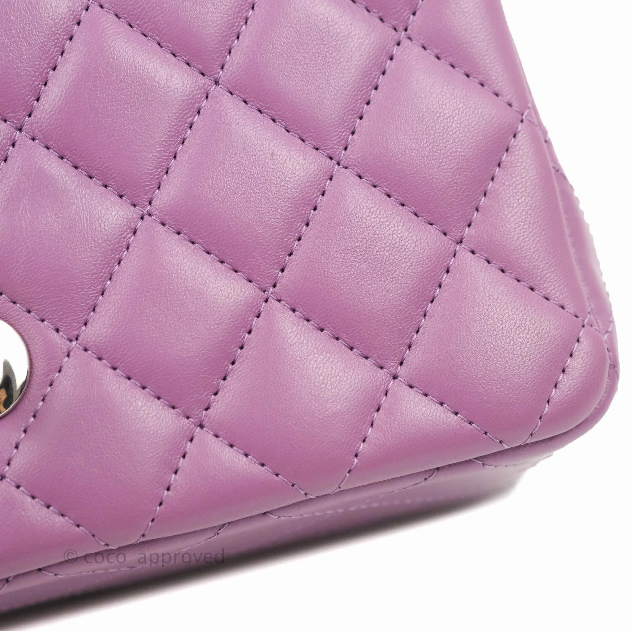 Chanel Quilted Mini Rectangular Flap Purple Lambskin Silver Hardware
