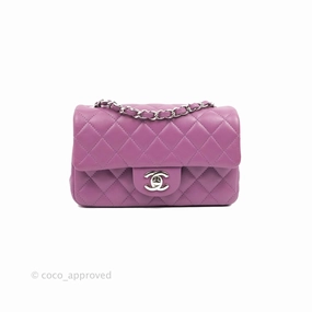 Chanel Quilted Mini Rectangular Flap Purple Lambskin Silver Hardware