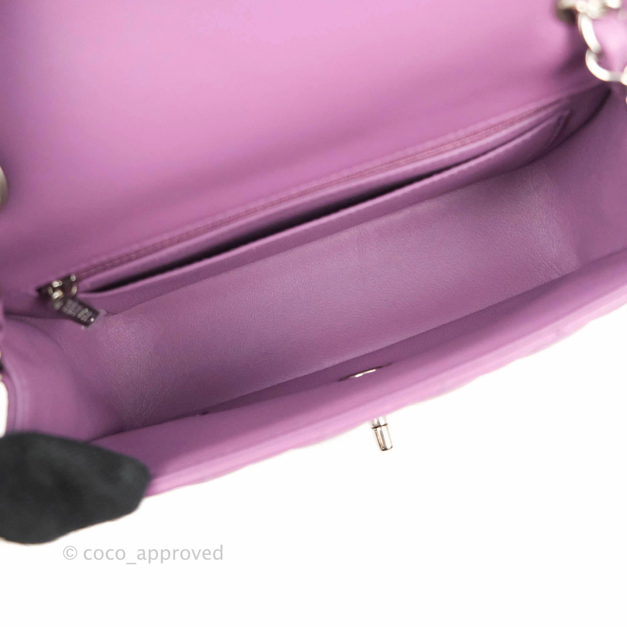Chanel Quilted Mini Rectangular Flap Purple Lambskin Silver Hardware