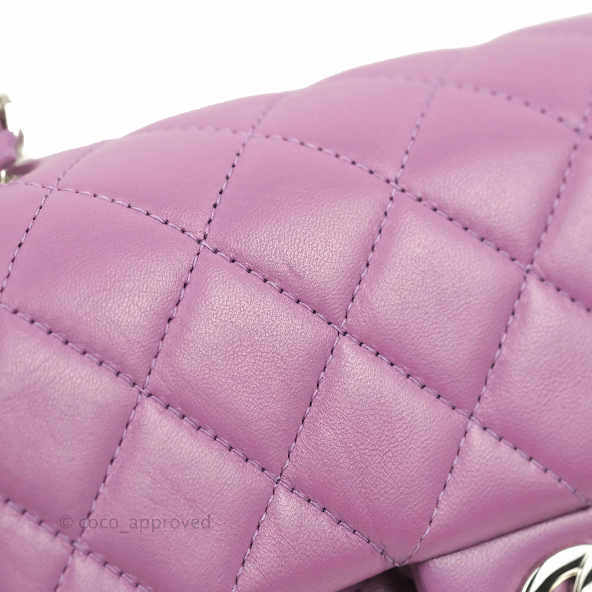 Chanel Quilted Mini Rectangular Flap Purple Lambskin Silver Hardware