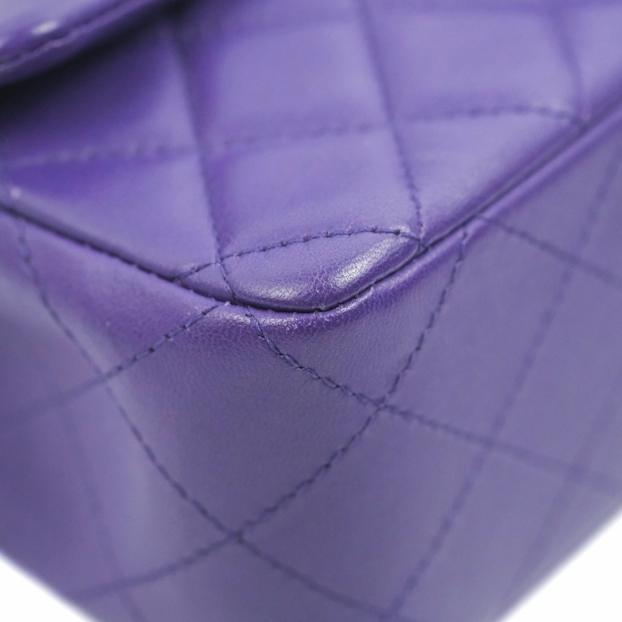 Chanel Quilted Mini Rectangular Flap Purple Lambskin Silver Hardware