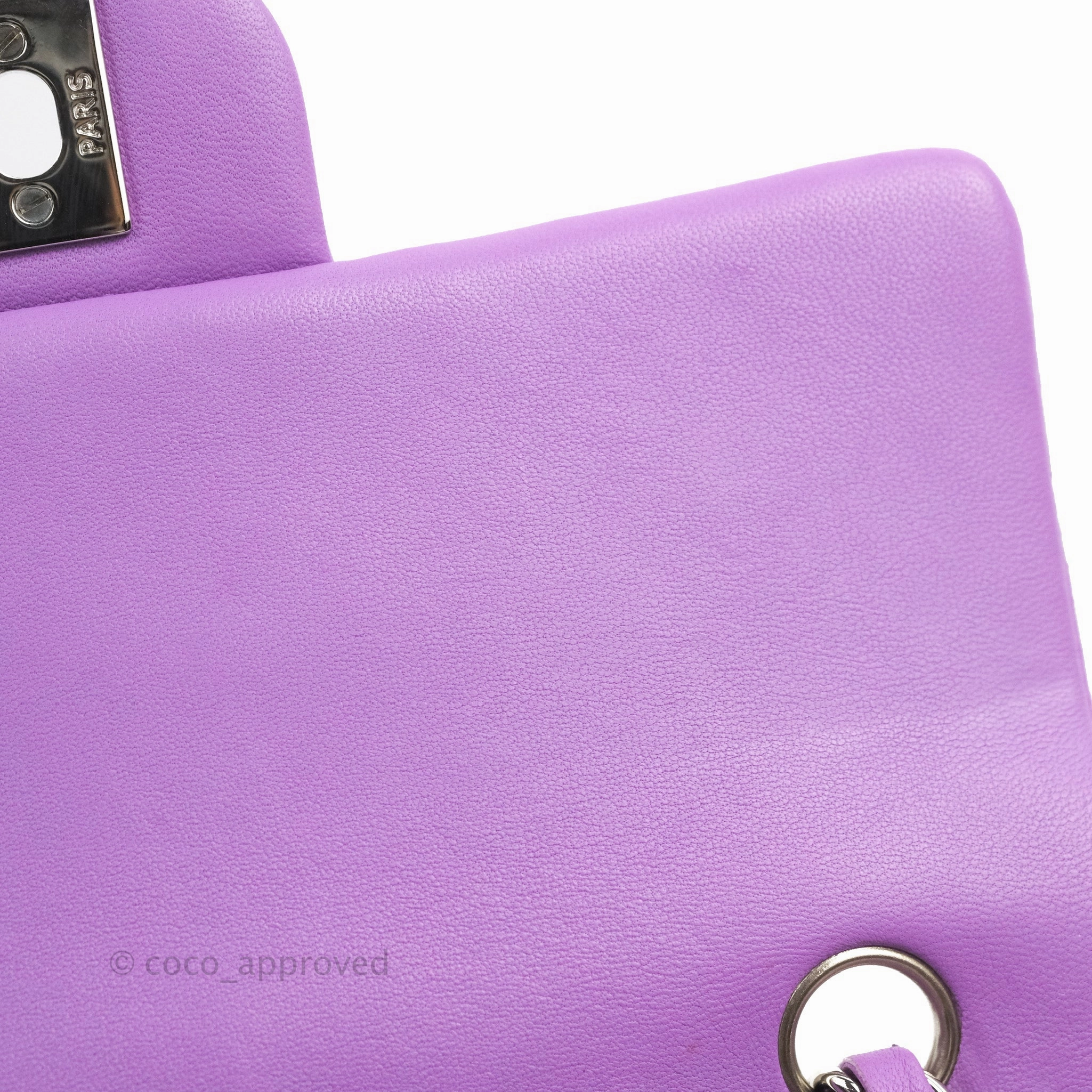 Chanel Quilted Mini Rectangular Flap Purple Lambskin Silver Hardware