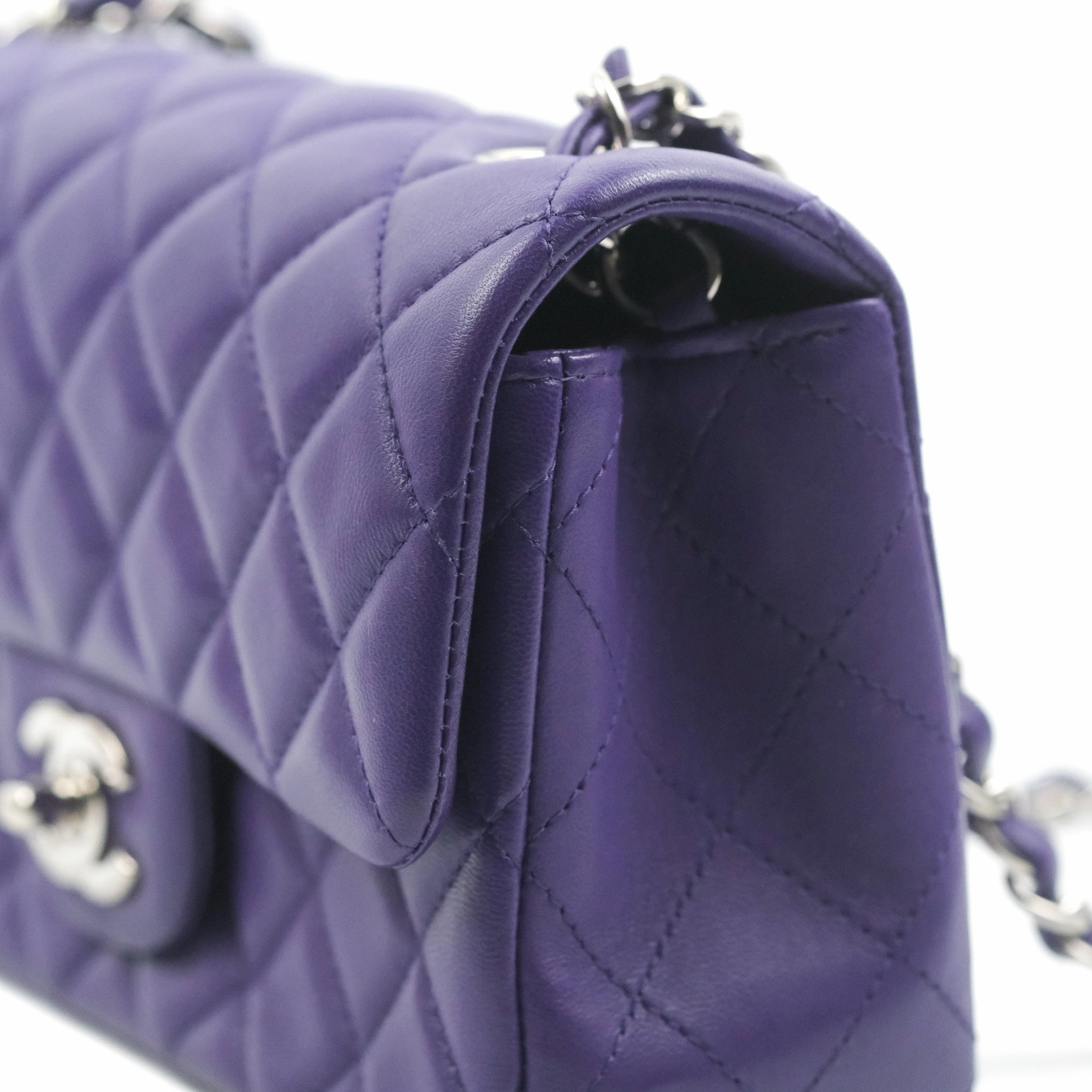 Chanel Quilted Mini Rectangular Flap Purple Lambskin Silver Hardware