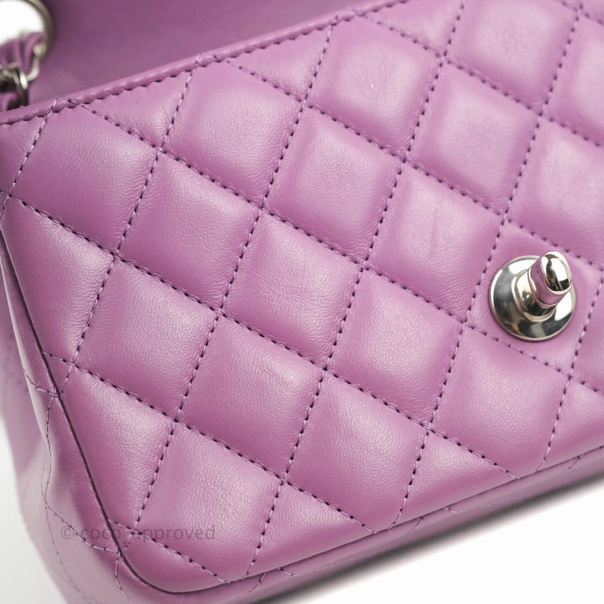 Chanel Quilted Mini Rectangular Flap Purple Lambskin Silver Hardware