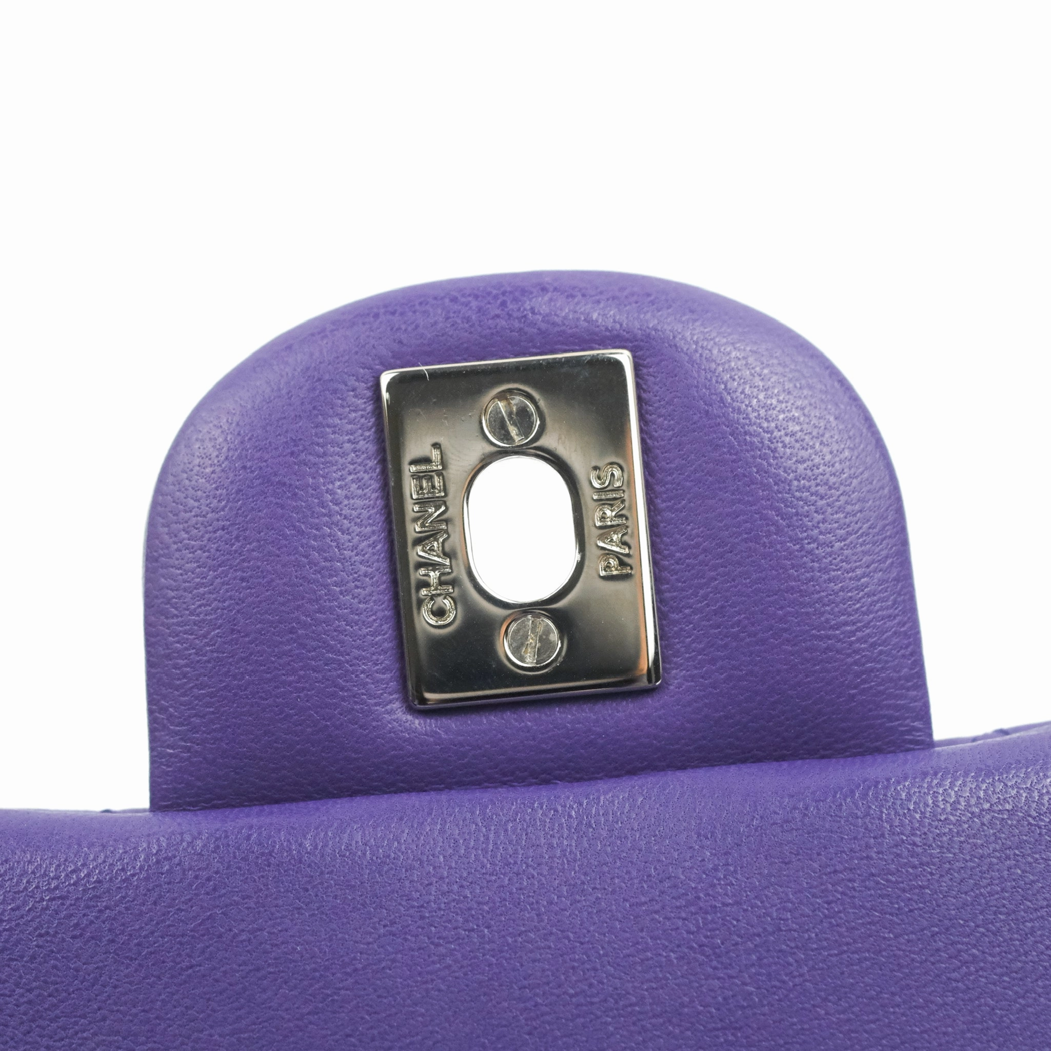 Chanel Quilted Mini Rectangular Flap Purple Lambskin Silver Hardware