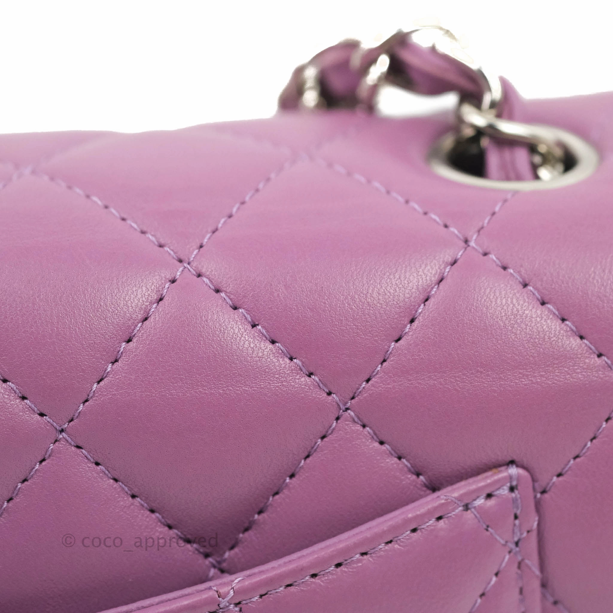 Chanel Quilted Mini Rectangular Flap Purple Lambskin Silver Hardware