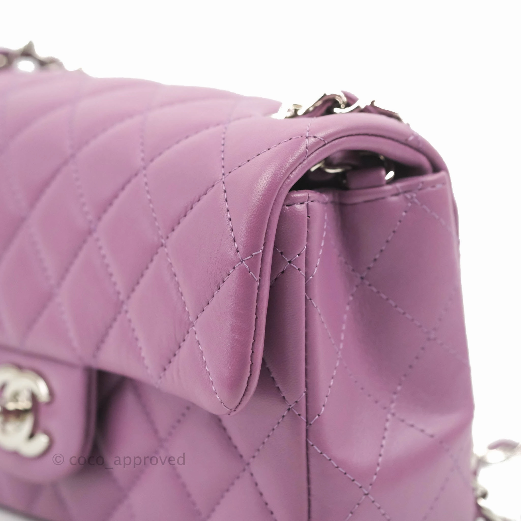 Chanel Quilted Mini Rectangular Flap Purple Lambskin Silver Hardware