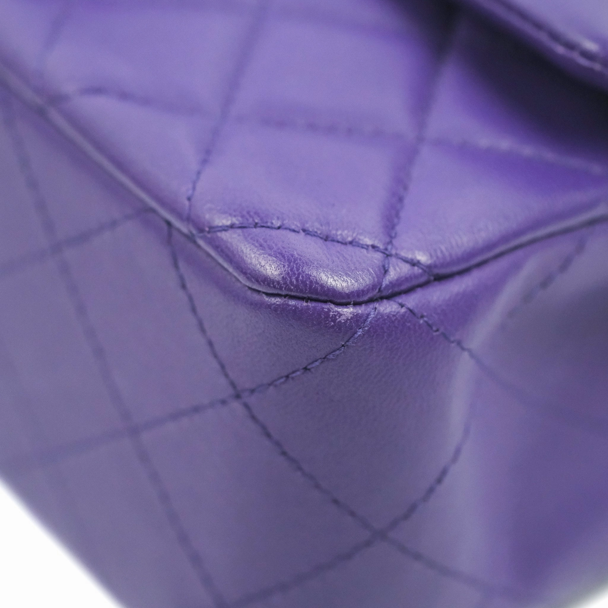 Chanel Quilted Mini Rectangular Flap Purple Lambskin Silver Hardware
