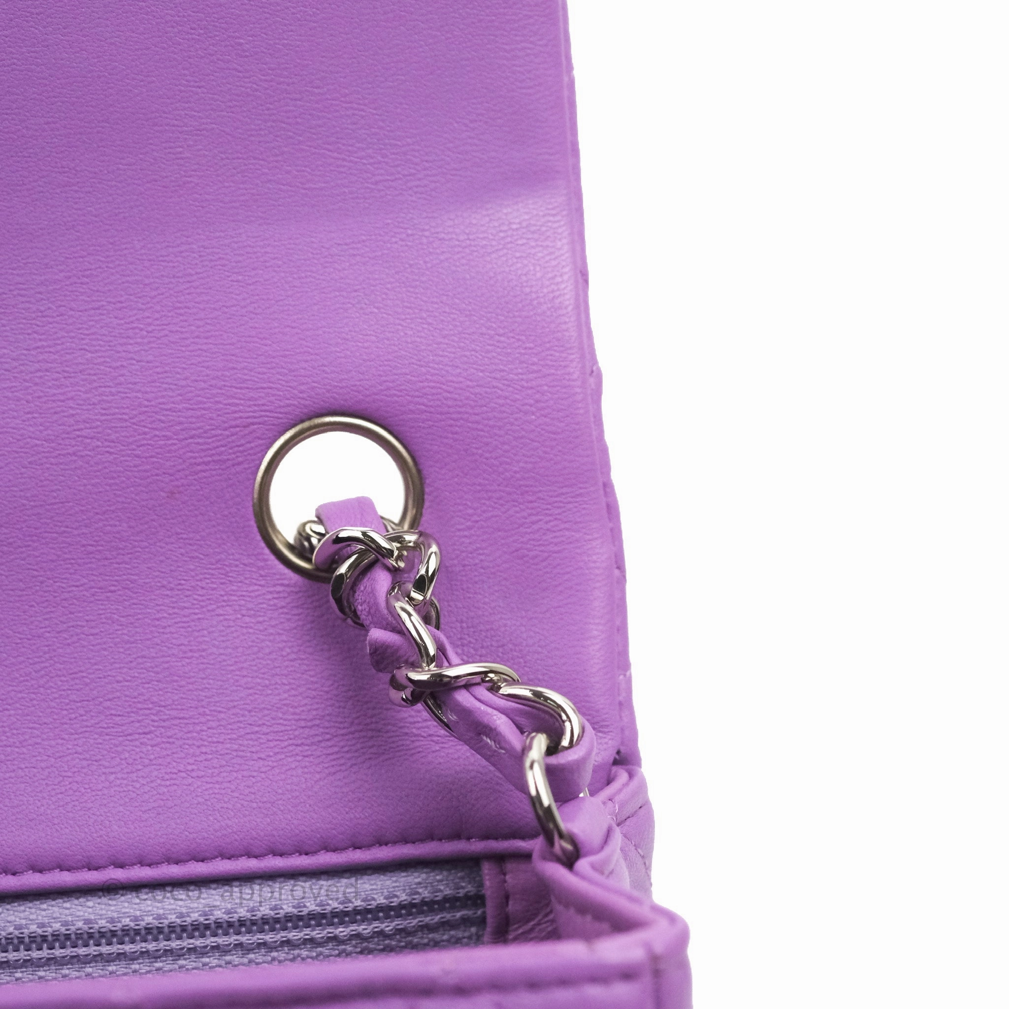 Chanel Quilted Mini Rectangular Flap Purple Lambskin Silver Hardware