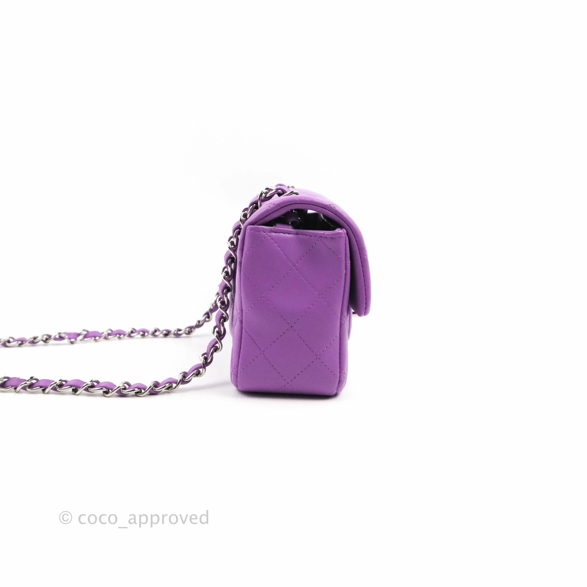 Chanel Quilted Mini Rectangular Flap Purple Lambskin Silver Hardware