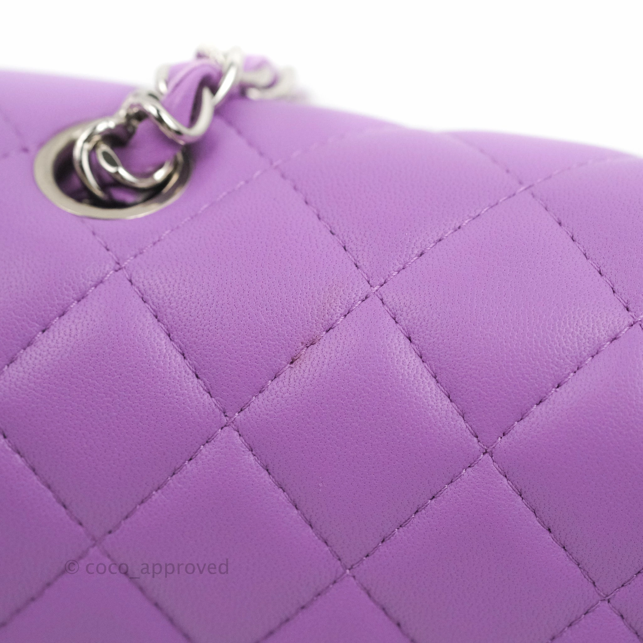 Chanel Quilted Mini Rectangular Flap Purple Lambskin Silver Hardware