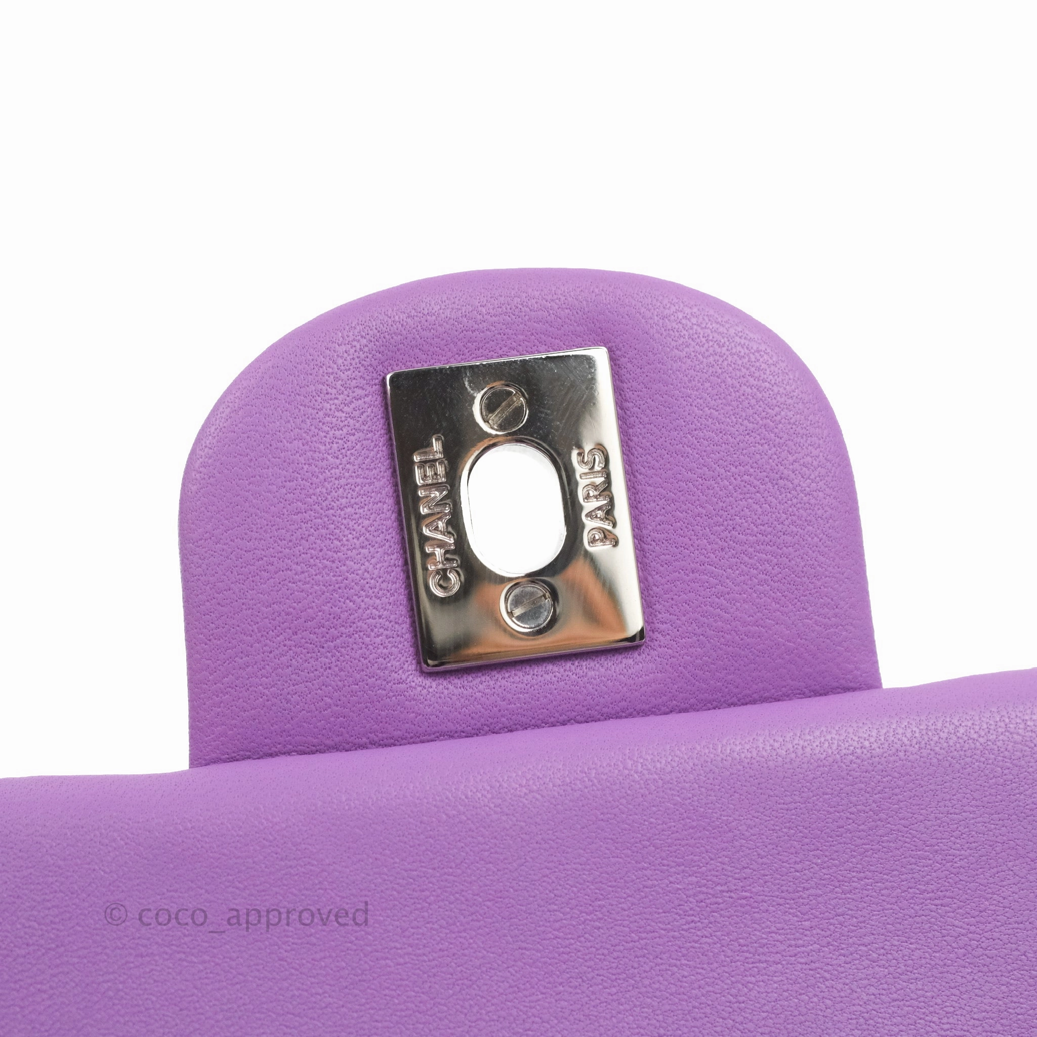 Chanel Quilted Mini Rectangular Flap Purple Lambskin Silver Hardware