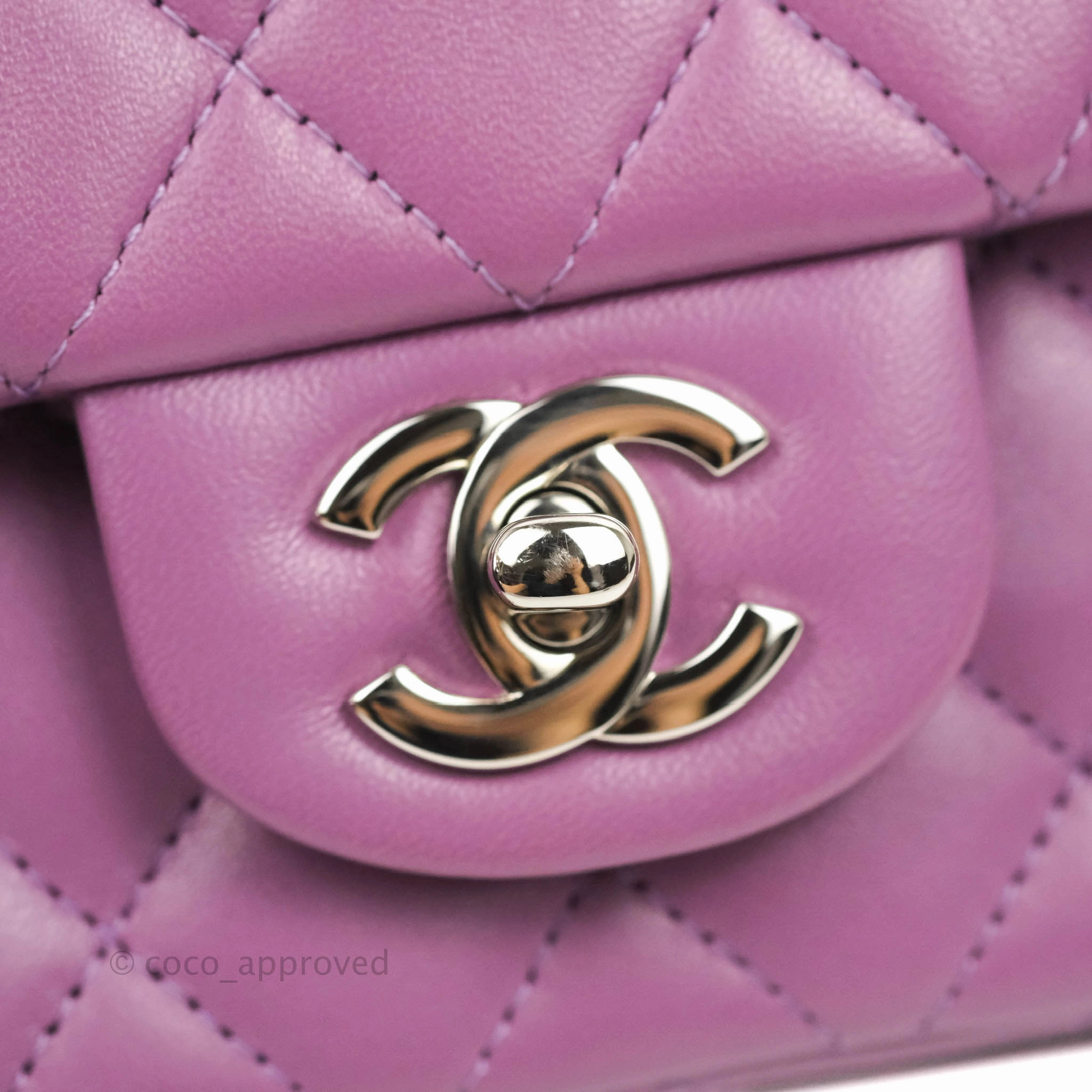 Chanel Quilted Mini Rectangular Flap Purple Lambskin Silver Hardware