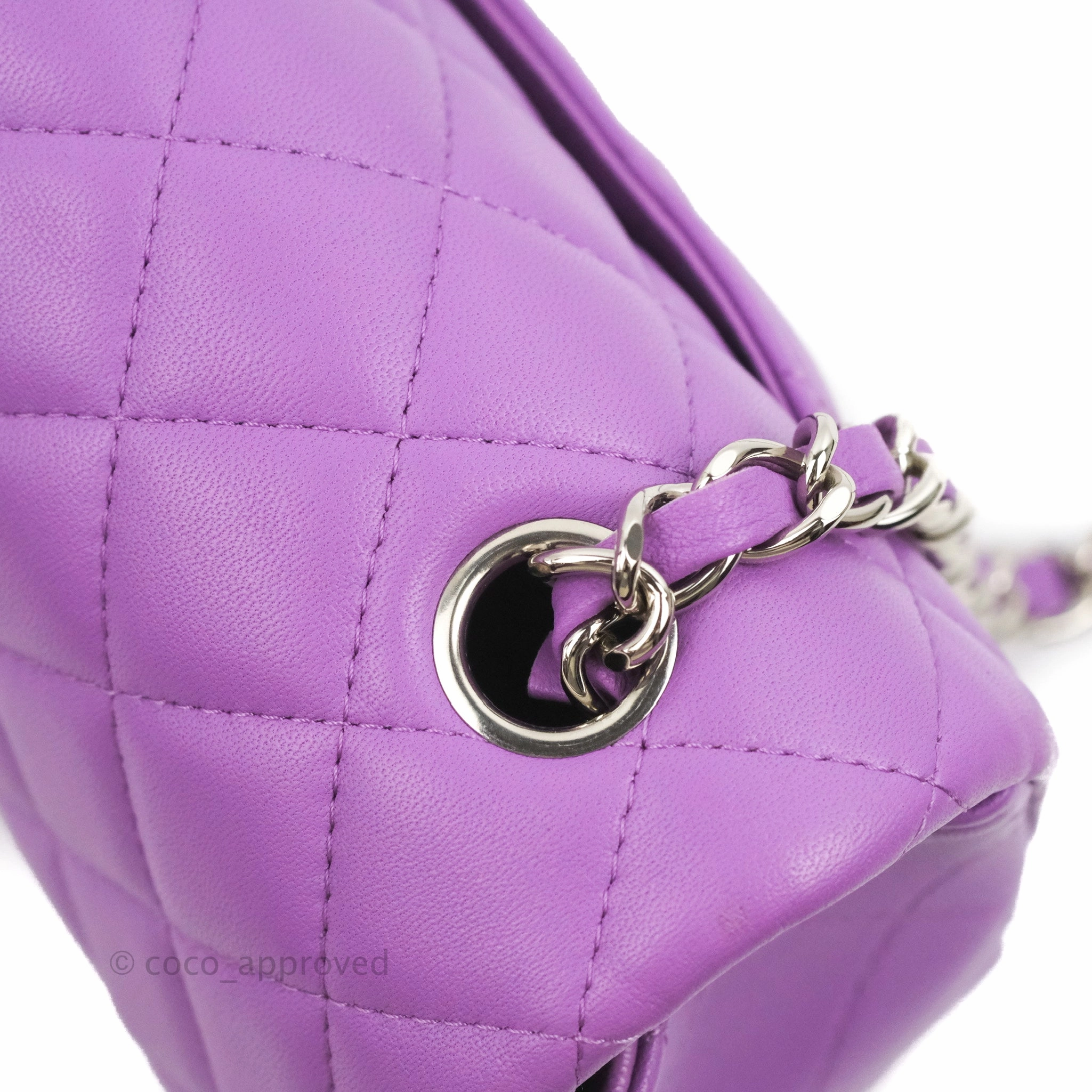 Chanel Quilted Mini Rectangular Flap Purple Lambskin Silver Hardware