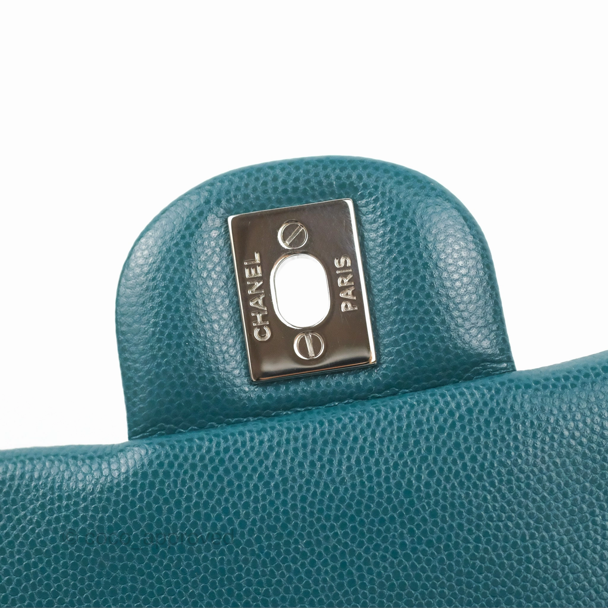 Chanel Quilted Mini Rectangular Flap Teal Green Caviar Silver Hardware