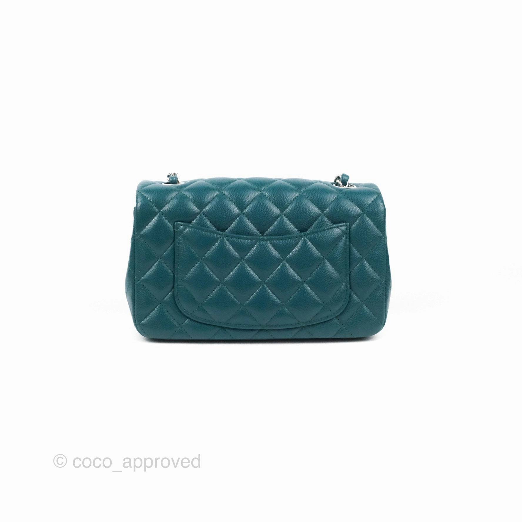Chanel Quilted Mini Rectangular Flap Teal Green Caviar Silver Hardware