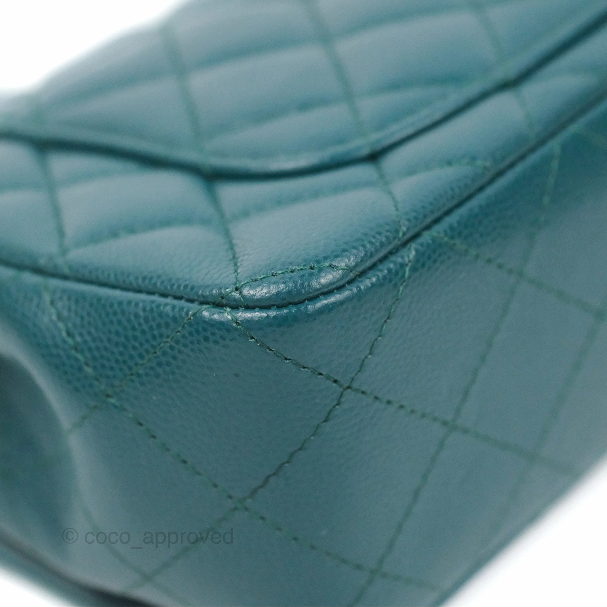 Chanel Quilted Mini Rectangular Flap Teal Green Caviar Silver Hardware