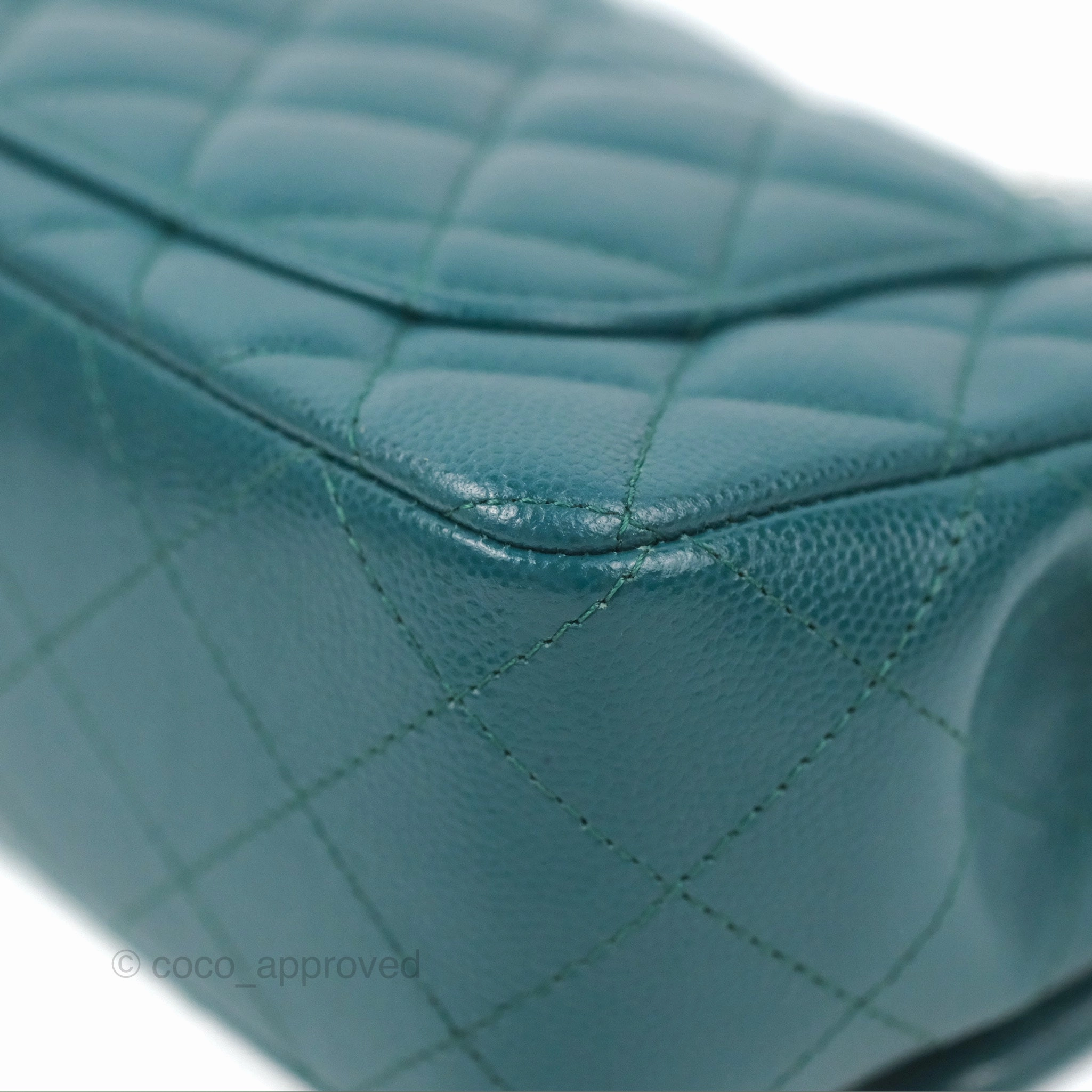 Chanel Quilted Mini Rectangular Flap Teal Green Caviar Silver Hardware