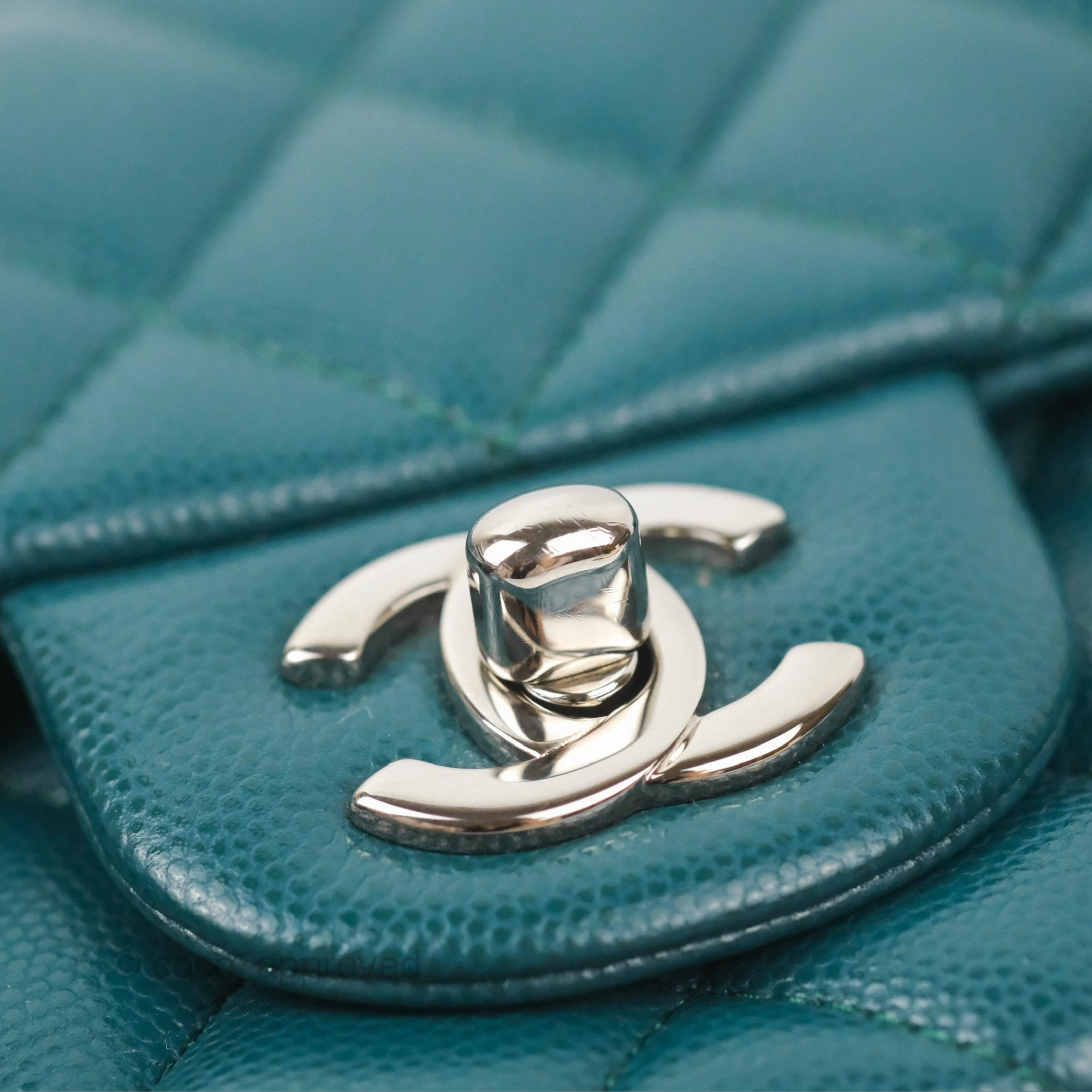 Chanel Quilted Mini Rectangular Flap Teal Green Caviar Silver Hardware