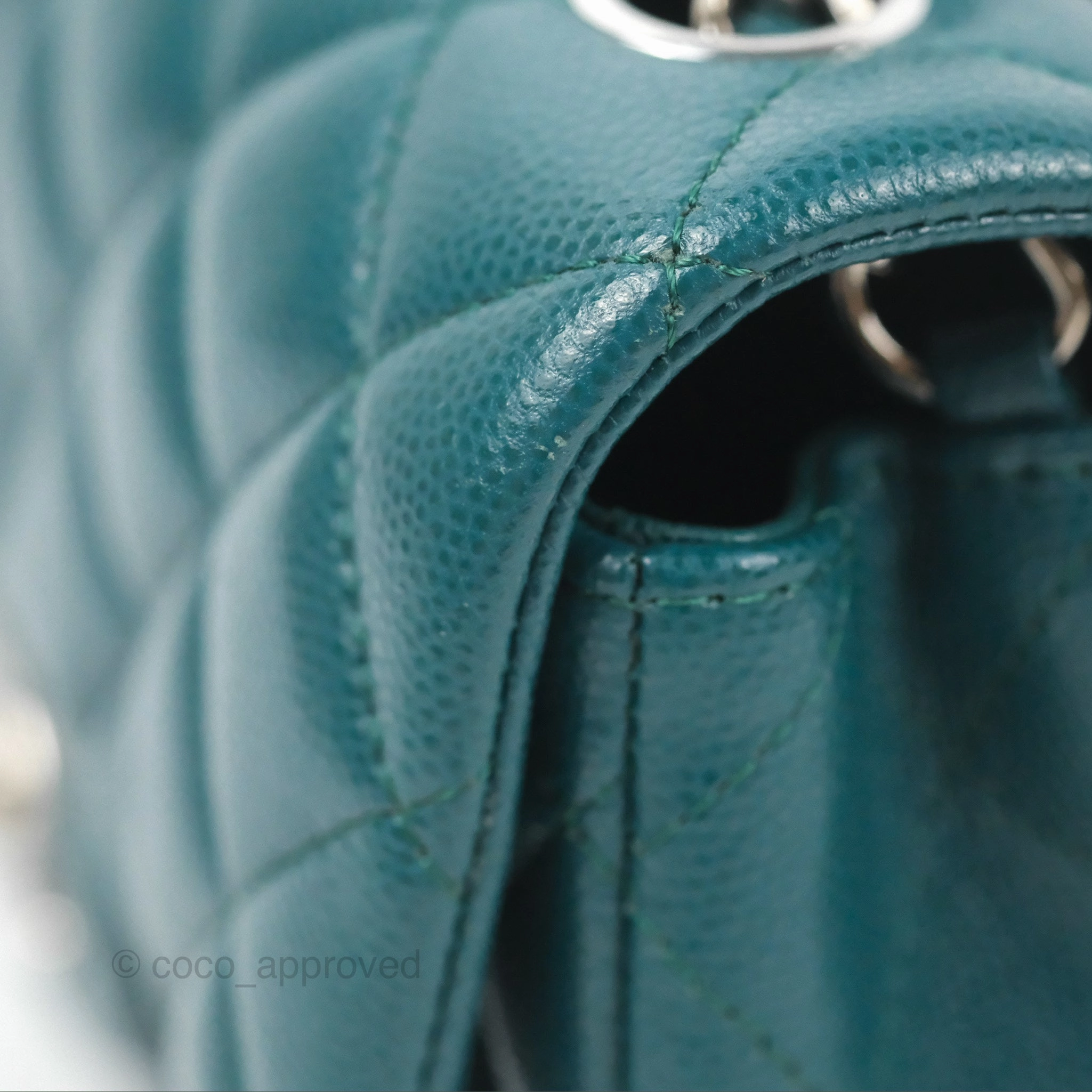 Chanel Quilted Mini Rectangular Flap Teal Green Caviar Silver Hardware