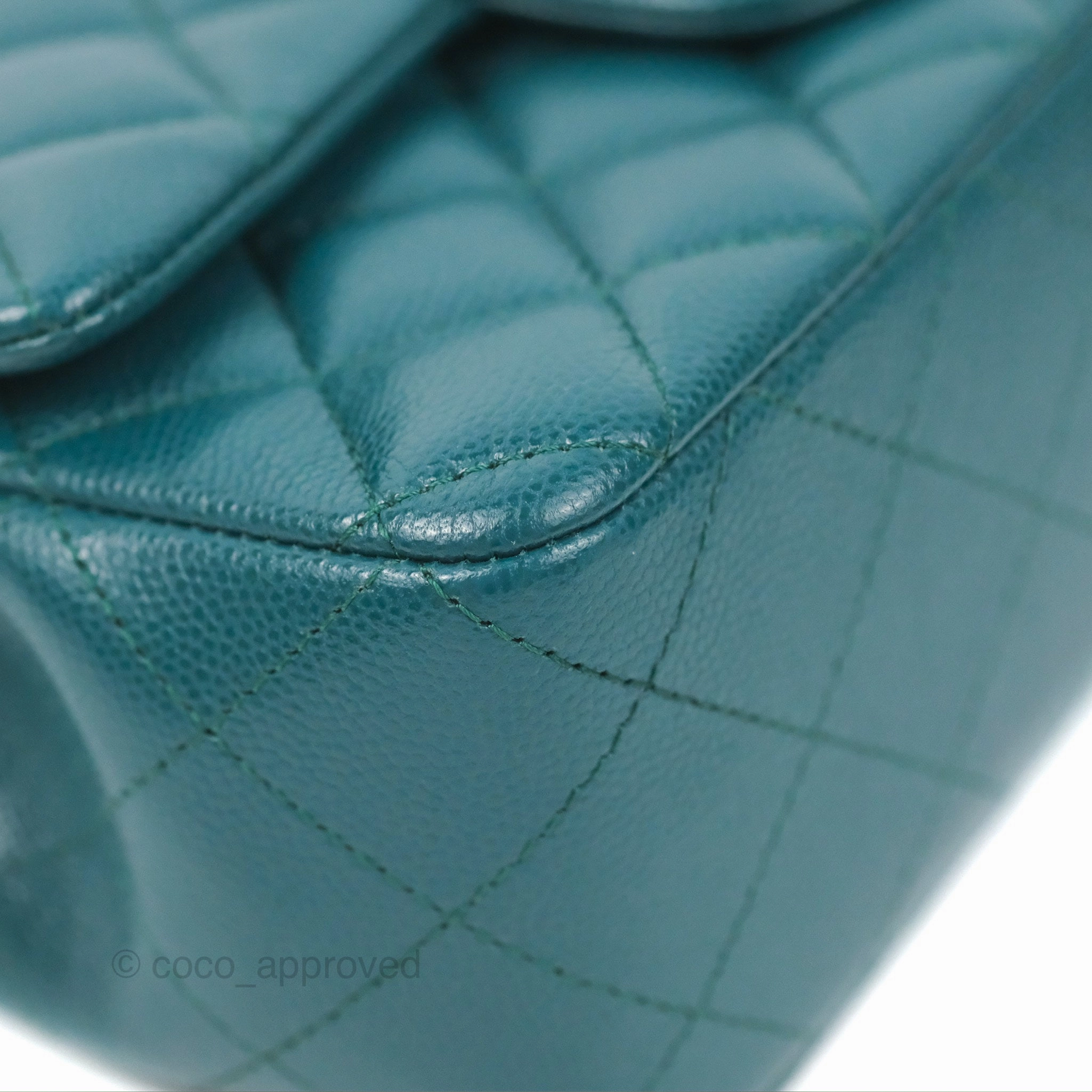 Chanel Quilted Mini Rectangular Flap Teal Green Caviar Silver Hardware