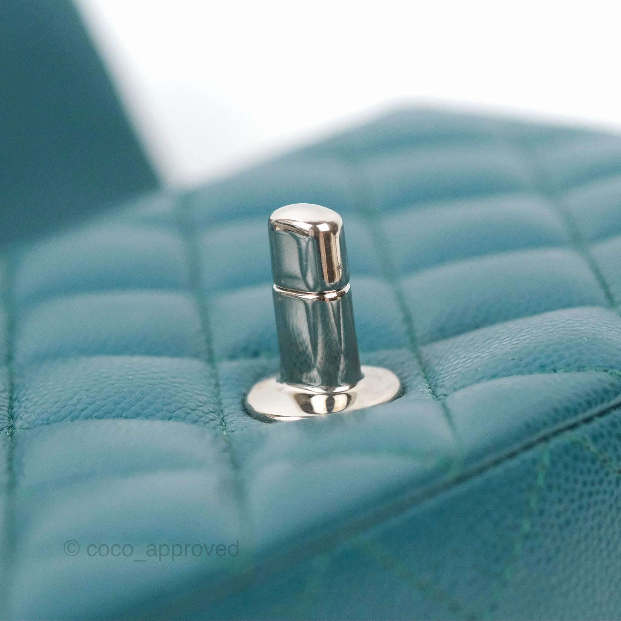 Chanel Quilted Mini Rectangular Flap Teal Green Caviar Silver Hardware