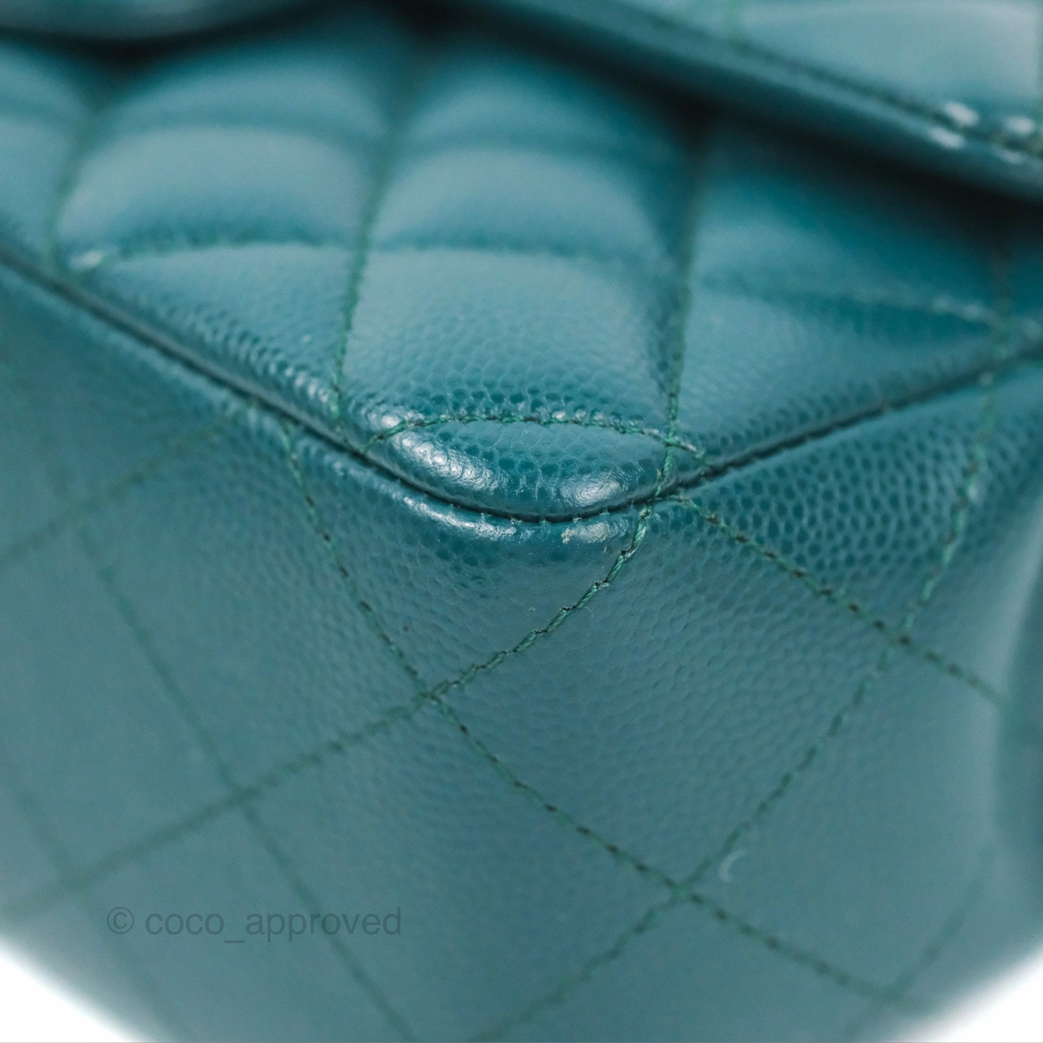 Chanel Quilted Mini Rectangular Flap Teal Green Caviar Silver Hardware