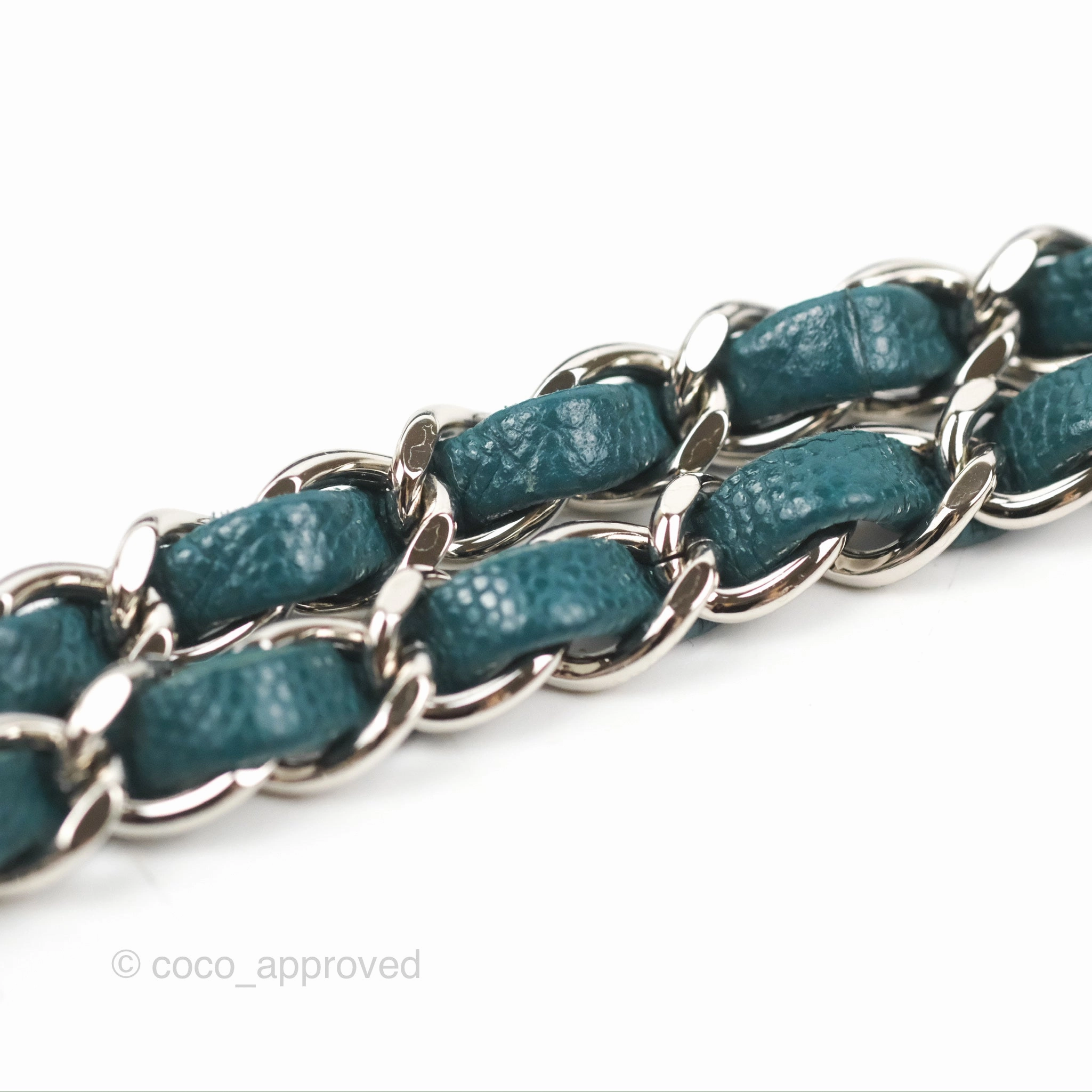Chanel Quilted Mini Rectangular Flap Teal Green Caviar Silver Hardware