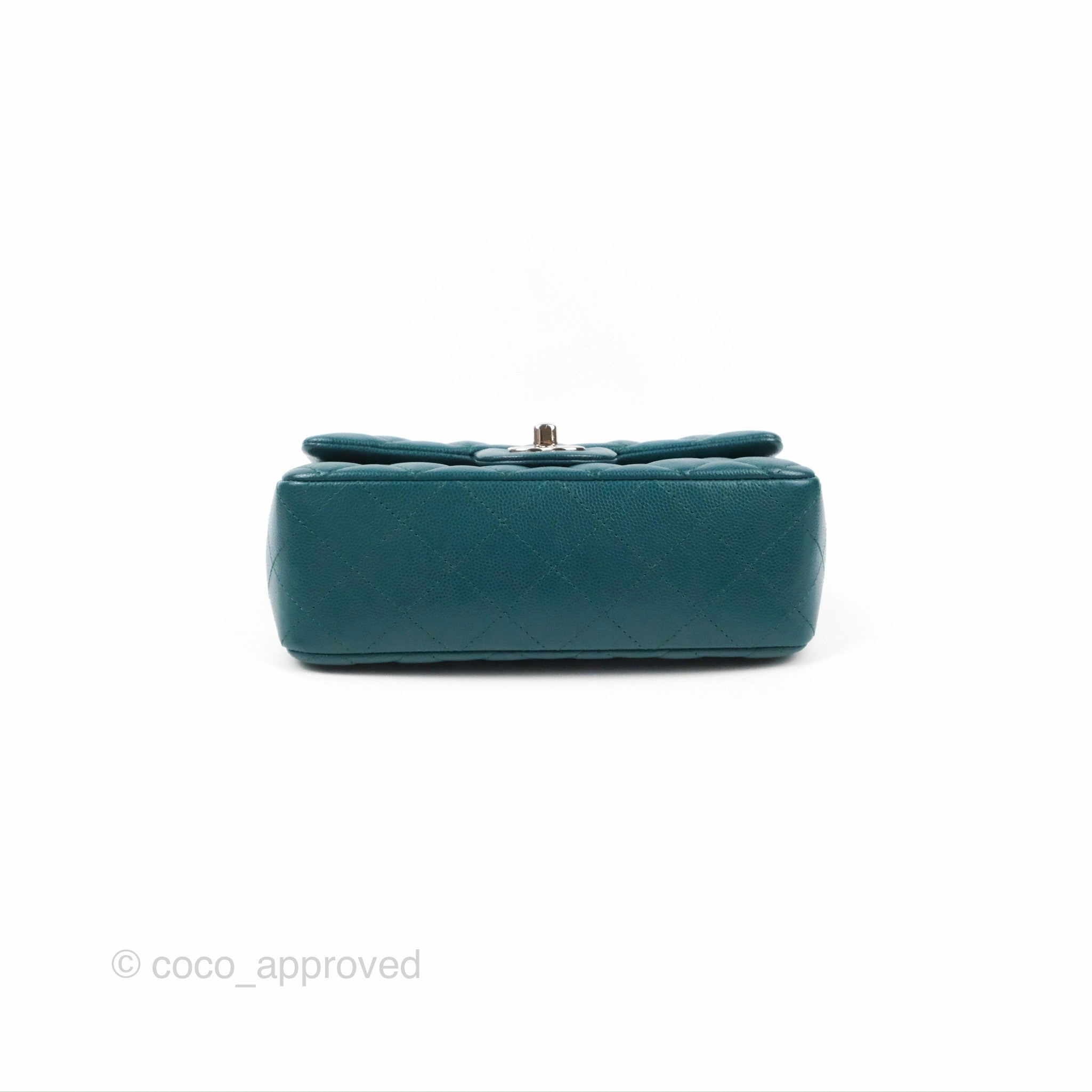 Chanel Quilted Mini Rectangular Flap Teal Green Caviar Silver Hardware