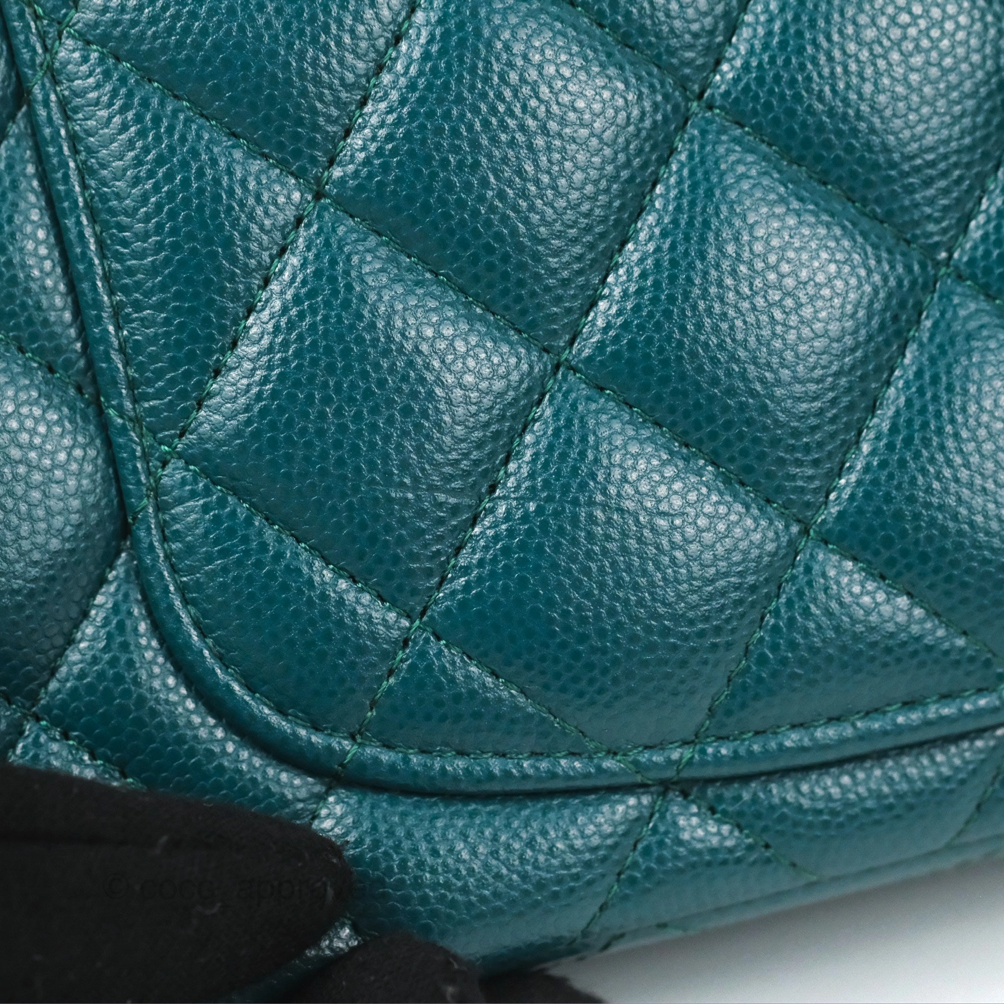 Chanel Quilted Mini Rectangular Flap Teal Green Caviar Silver Hardware