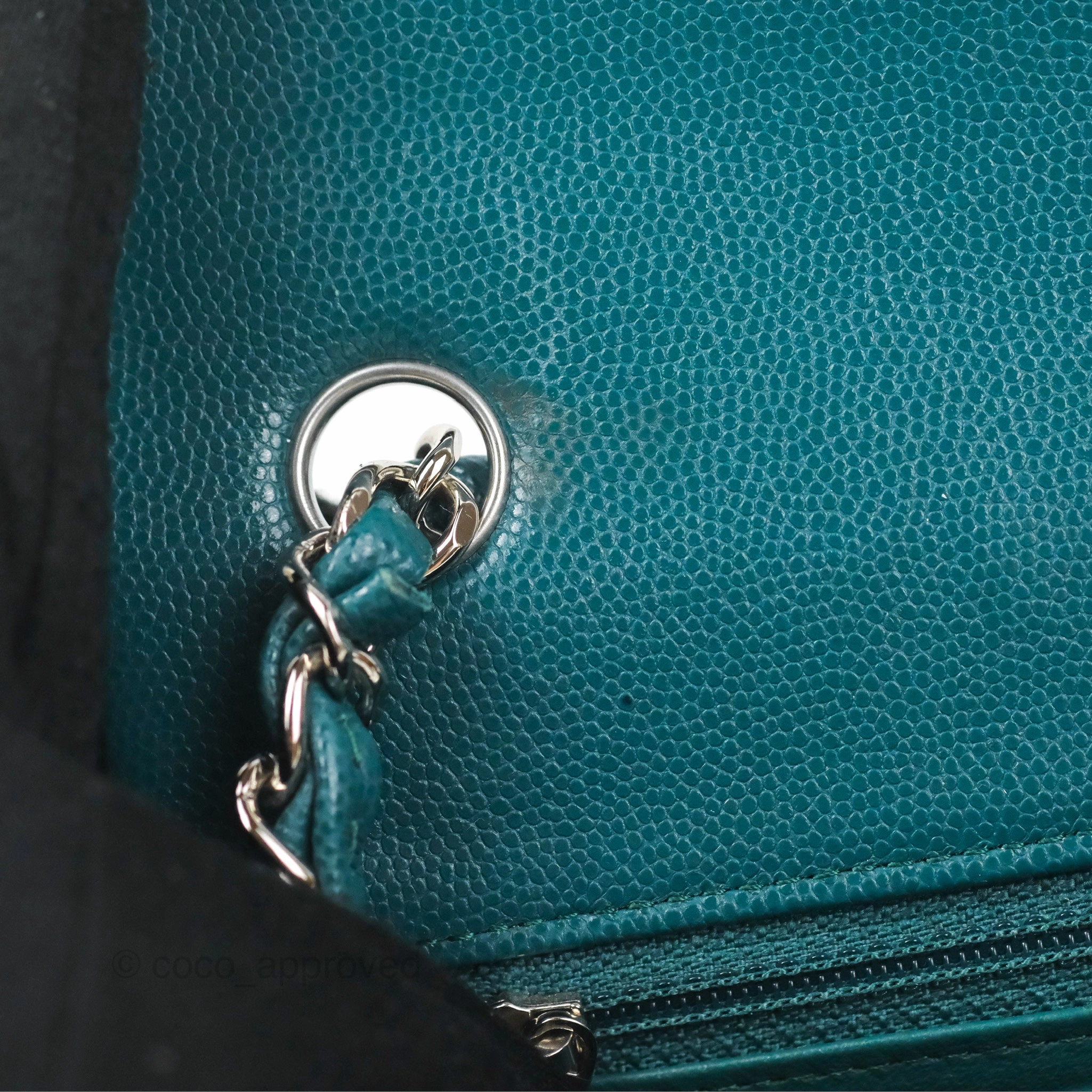 Chanel Quilted Mini Rectangular Flap Teal Green Caviar Silver Hardware