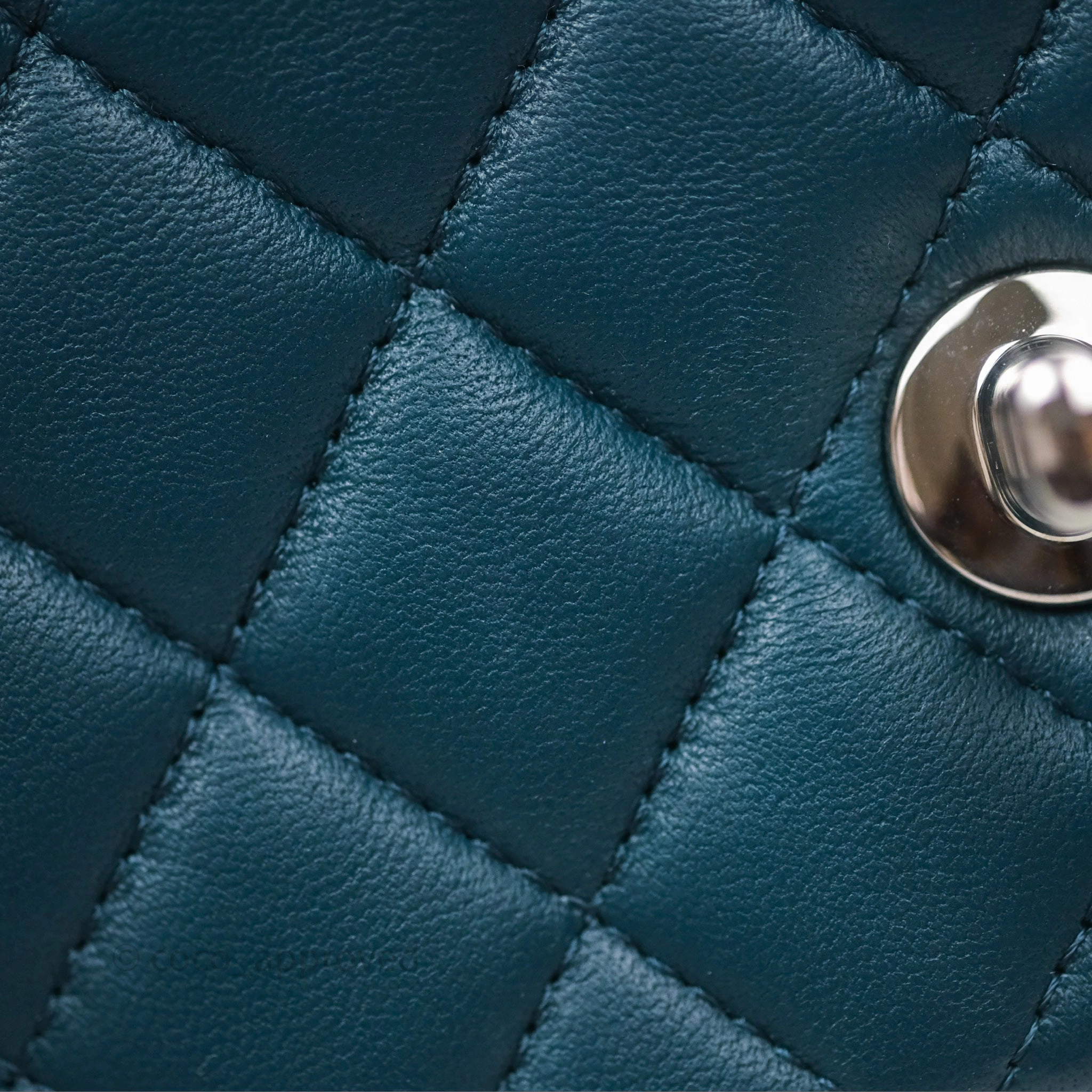 Chanel Quilted Mini Rectangular Flap Teal Green Lambskin Silver Hardware