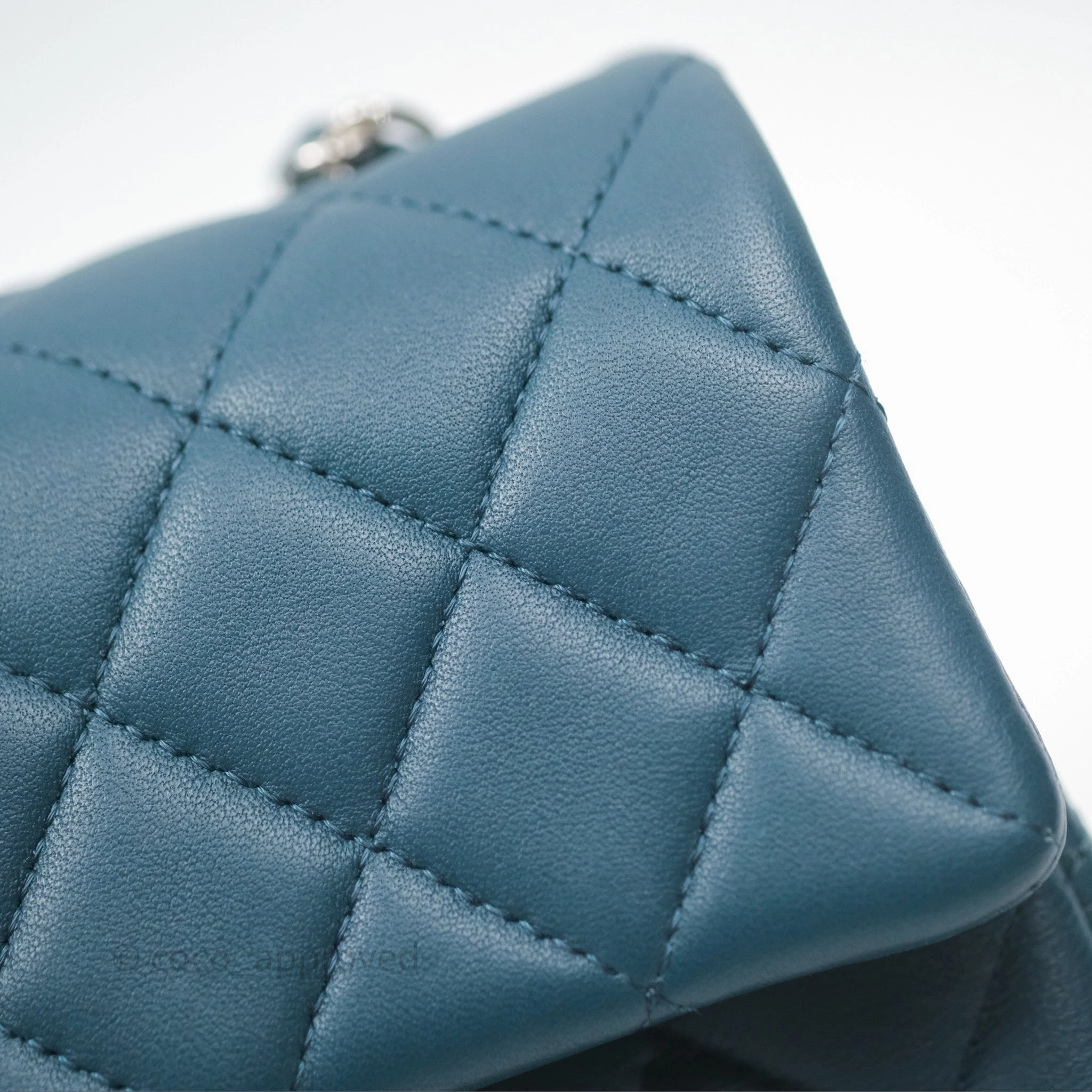 Chanel Quilted Mini Rectangular Flap Teal Green Lambskin Silver Hardware