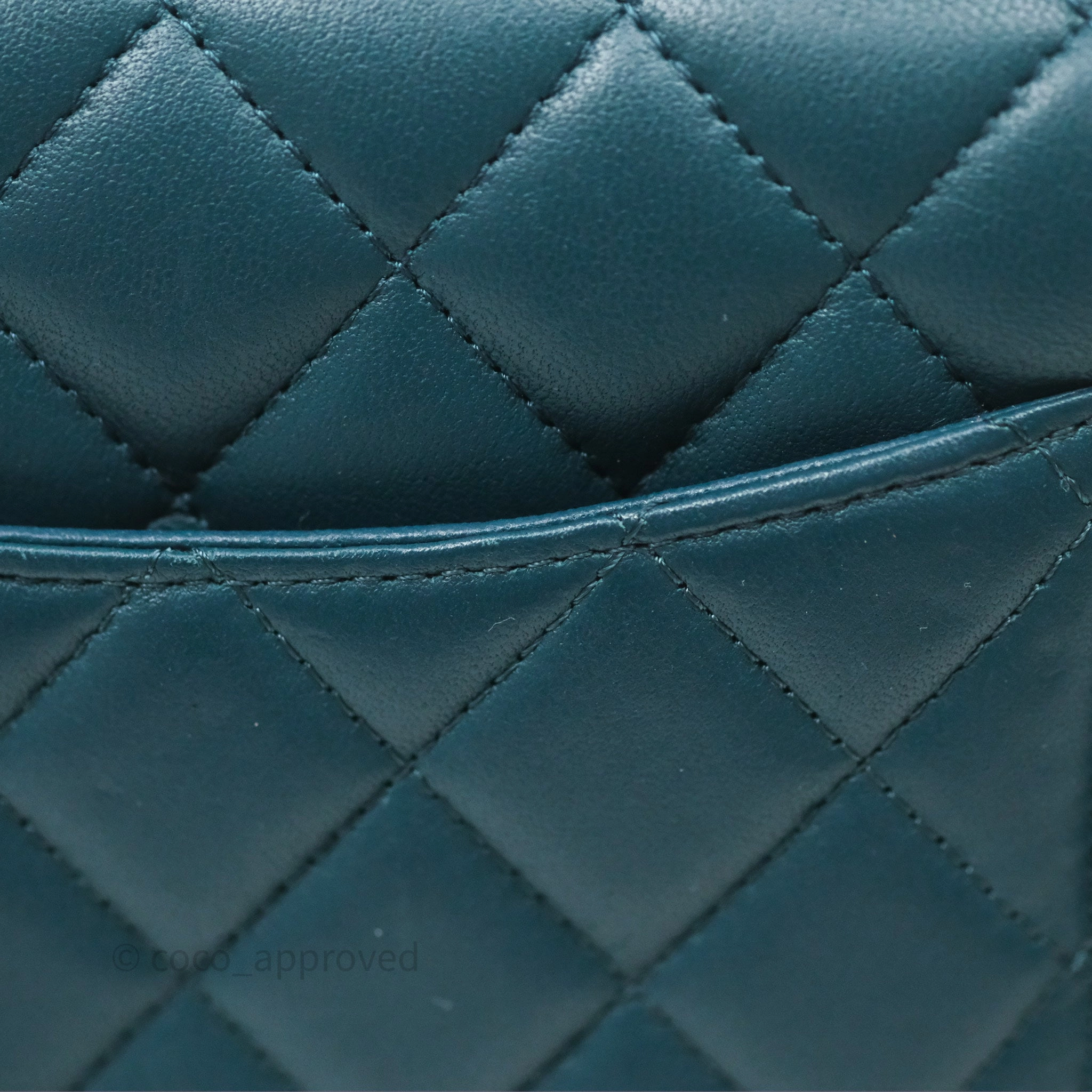Chanel Quilted Mini Rectangular Flap Teal Green Lambskin Silver Hardware