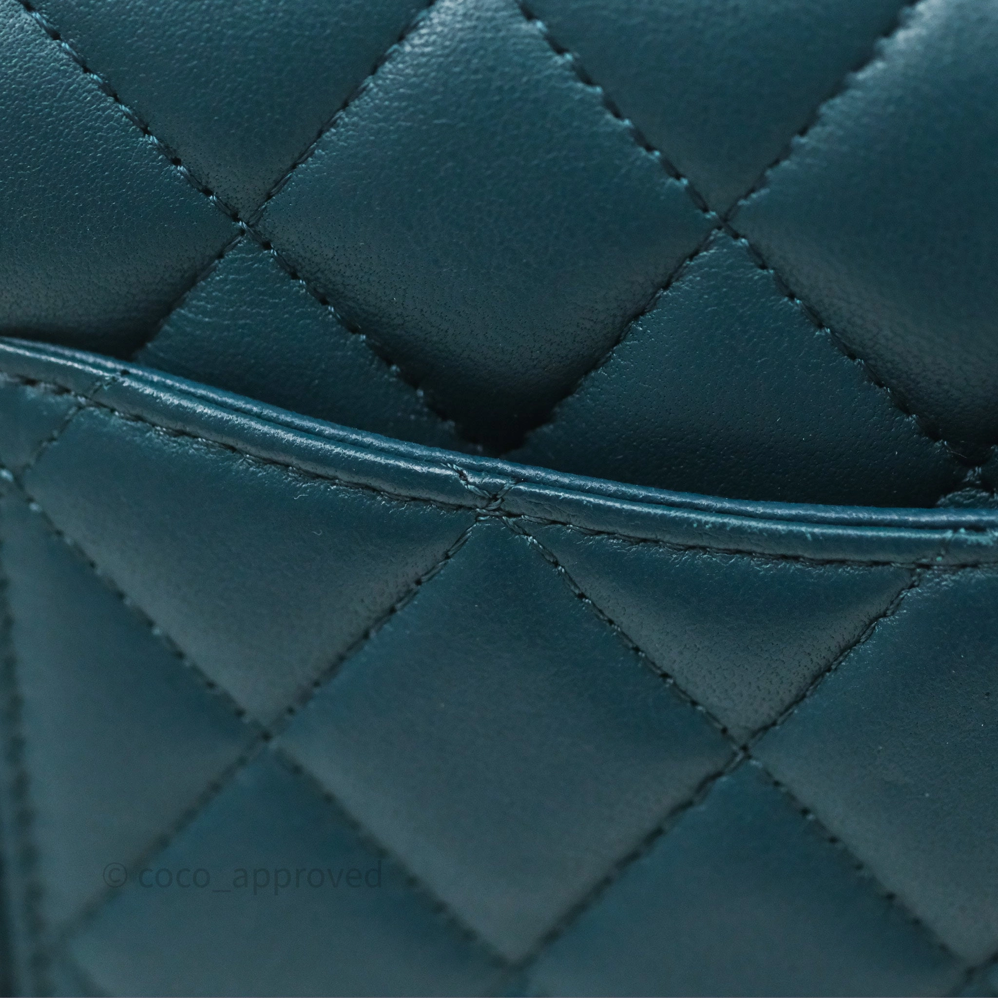 Chanel Quilted Mini Rectangular Flap Teal Green Lambskin Silver Hardware