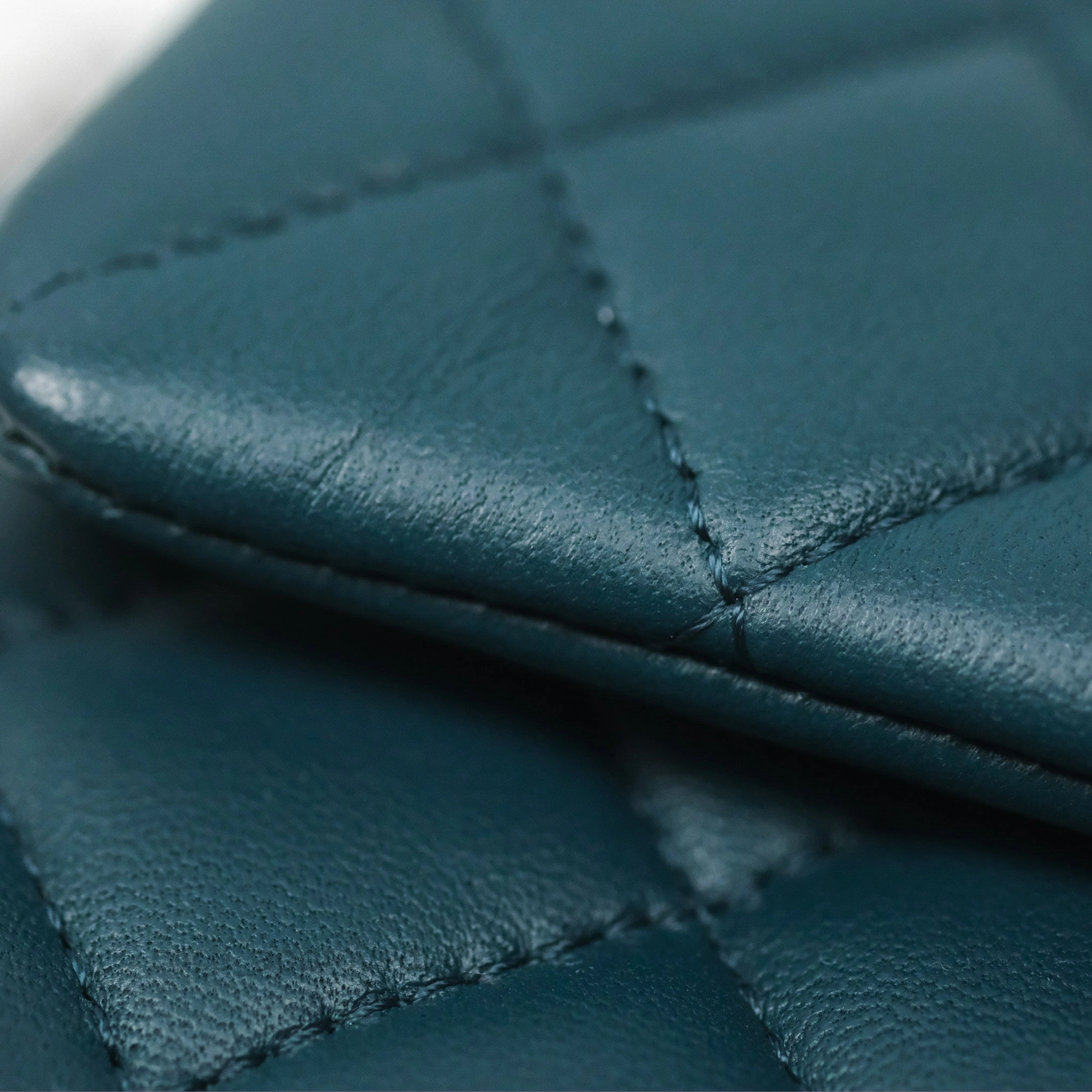 Chanel Quilted Mini Rectangular Flap Teal Green Lambskin Silver Hardware
