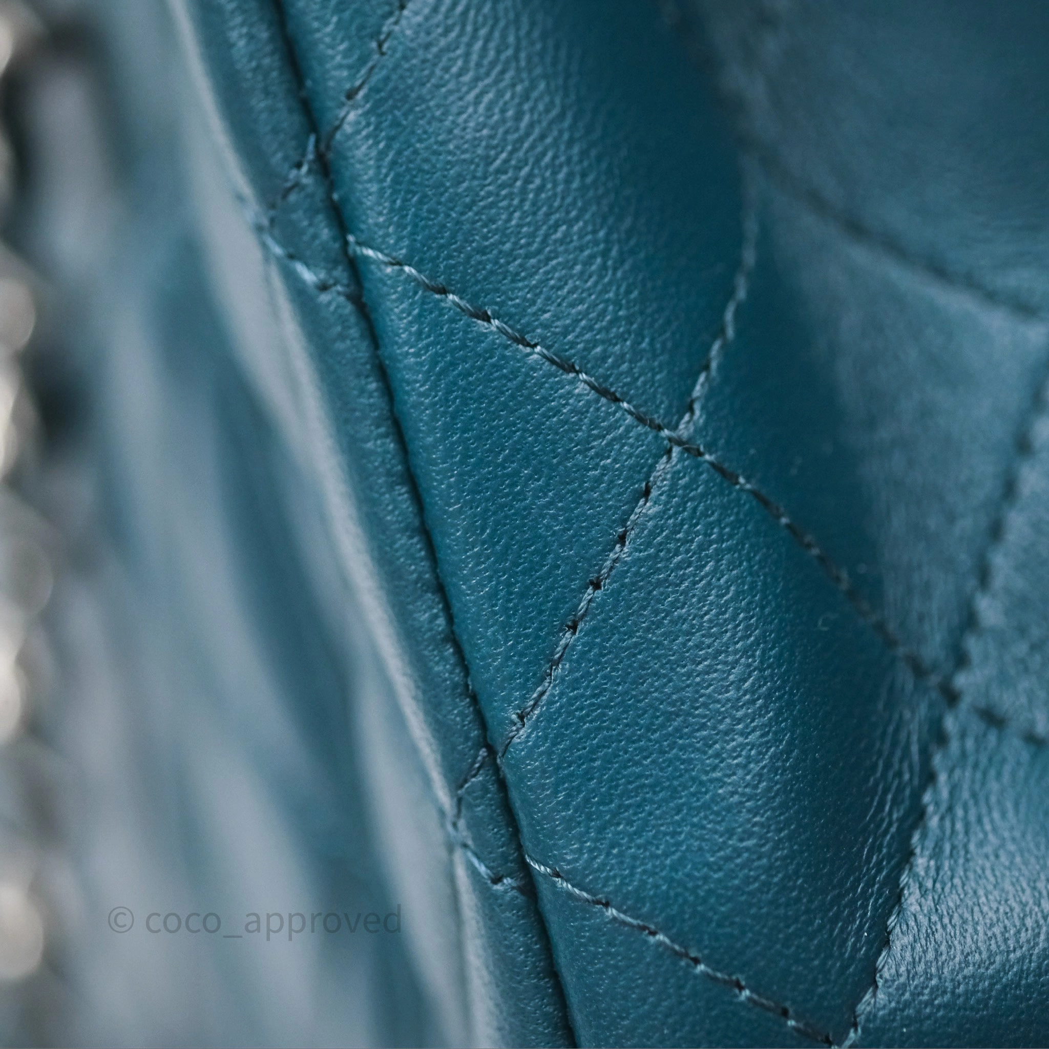 Chanel Quilted Mini Rectangular Flap Teal Green Lambskin Silver Hardware