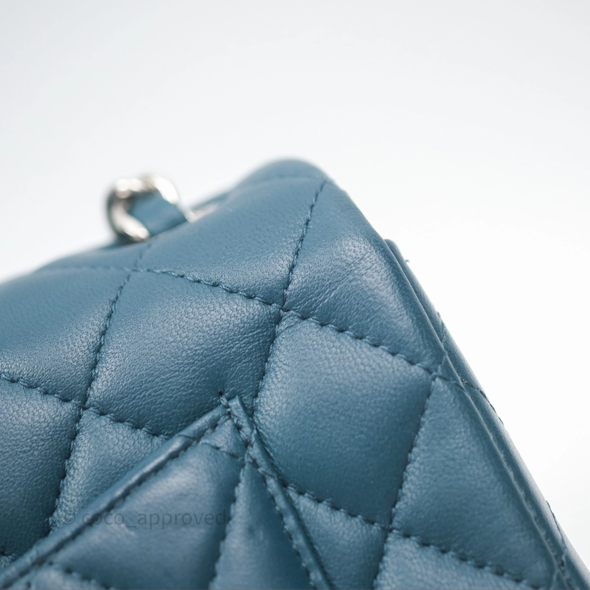 Chanel Quilted Mini Rectangular Flap Teal Green Lambskin Silver Hardware