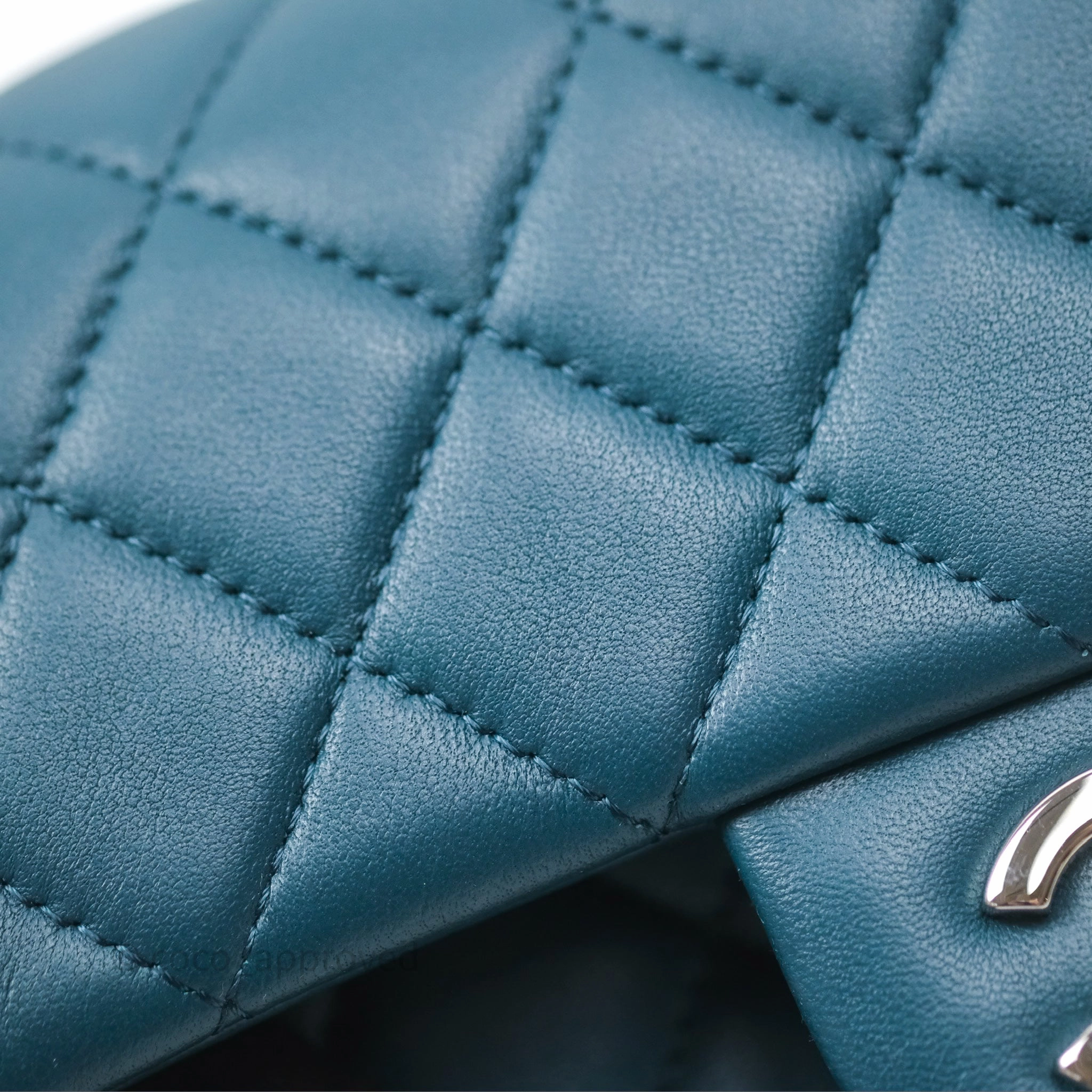 Chanel Quilted Mini Rectangular Flap Teal Green Lambskin Silver Hardware