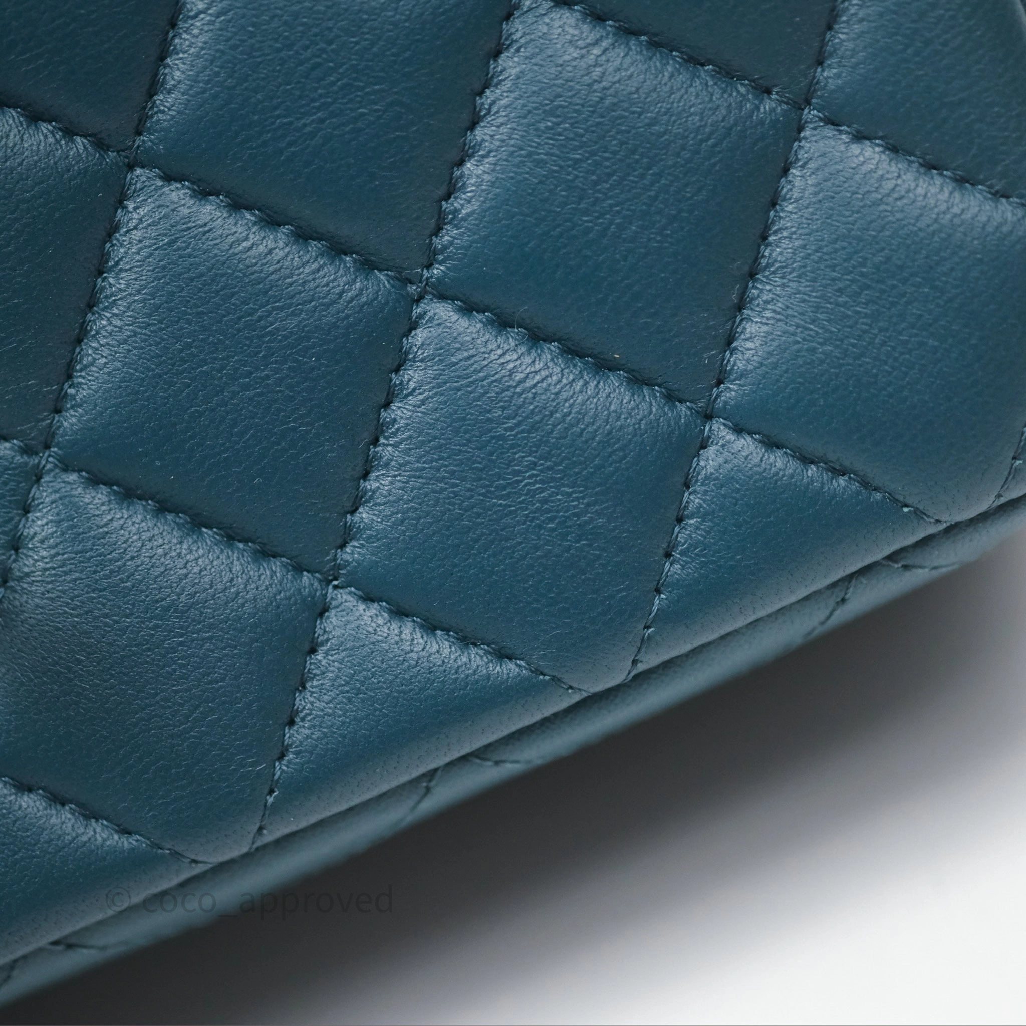Chanel Quilted Mini Rectangular Flap Teal Green Lambskin Silver Hardware
