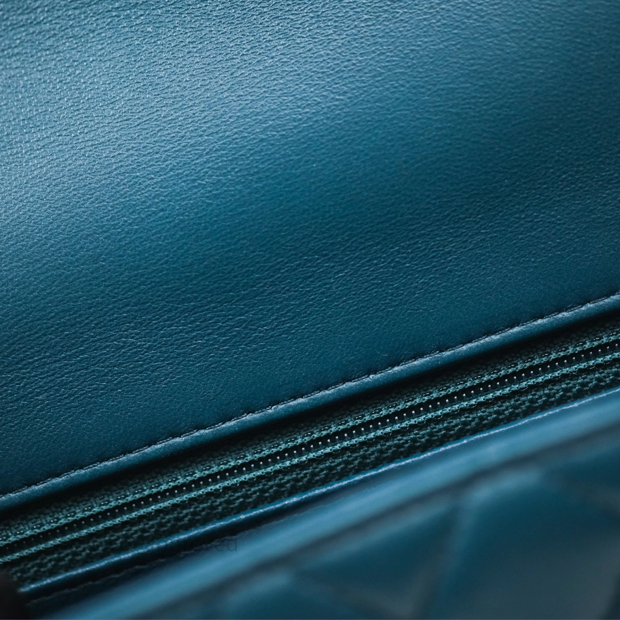 Chanel Quilted Mini Rectangular Flap Teal Green Lambskin Silver Hardware