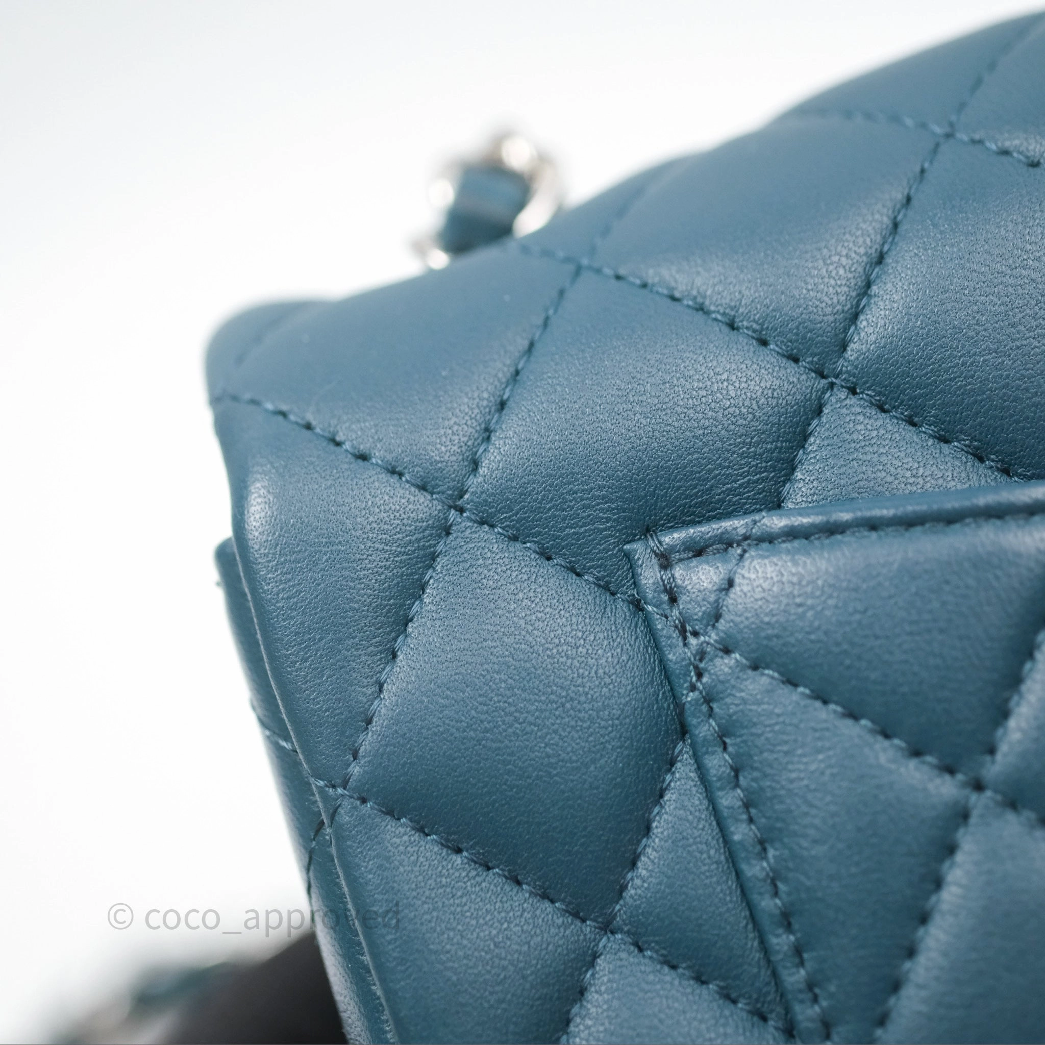 Chanel Quilted Mini Rectangular Flap Teal Green Lambskin Silver Hardware