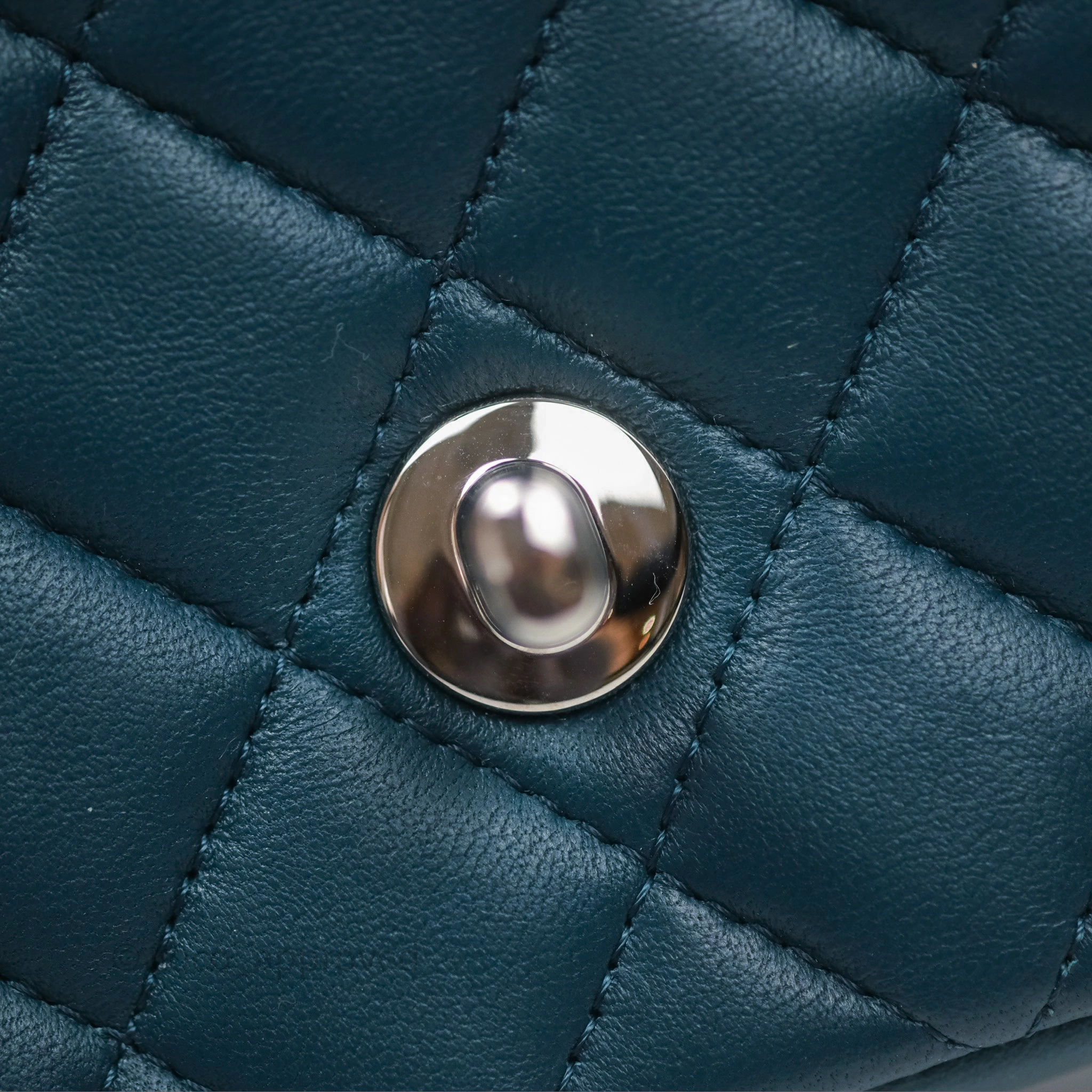 Chanel Quilted Mini Rectangular Flap Teal Green Lambskin Silver Hardware