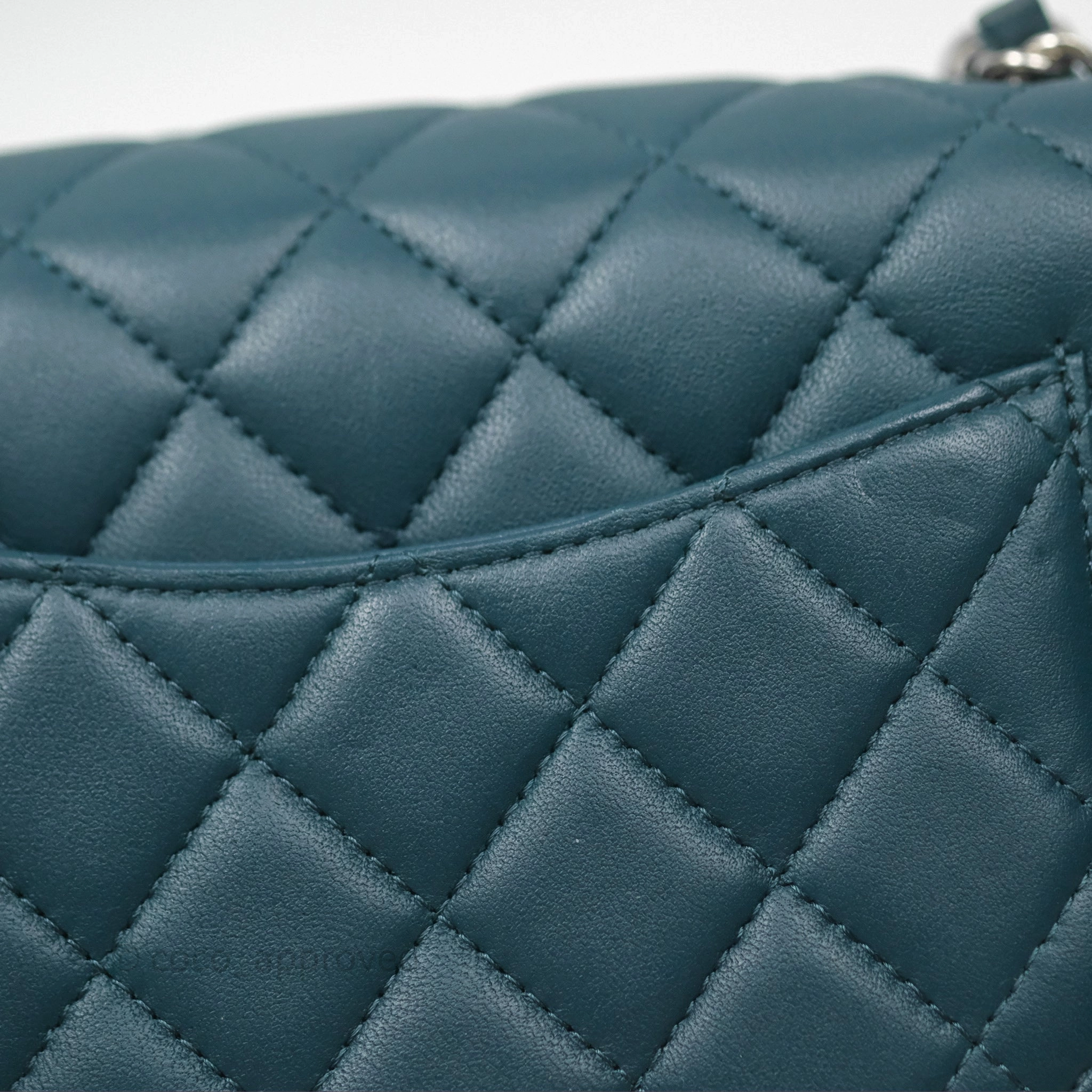 Chanel Quilted Mini Rectangular Flap Teal Green Lambskin Silver Hardware