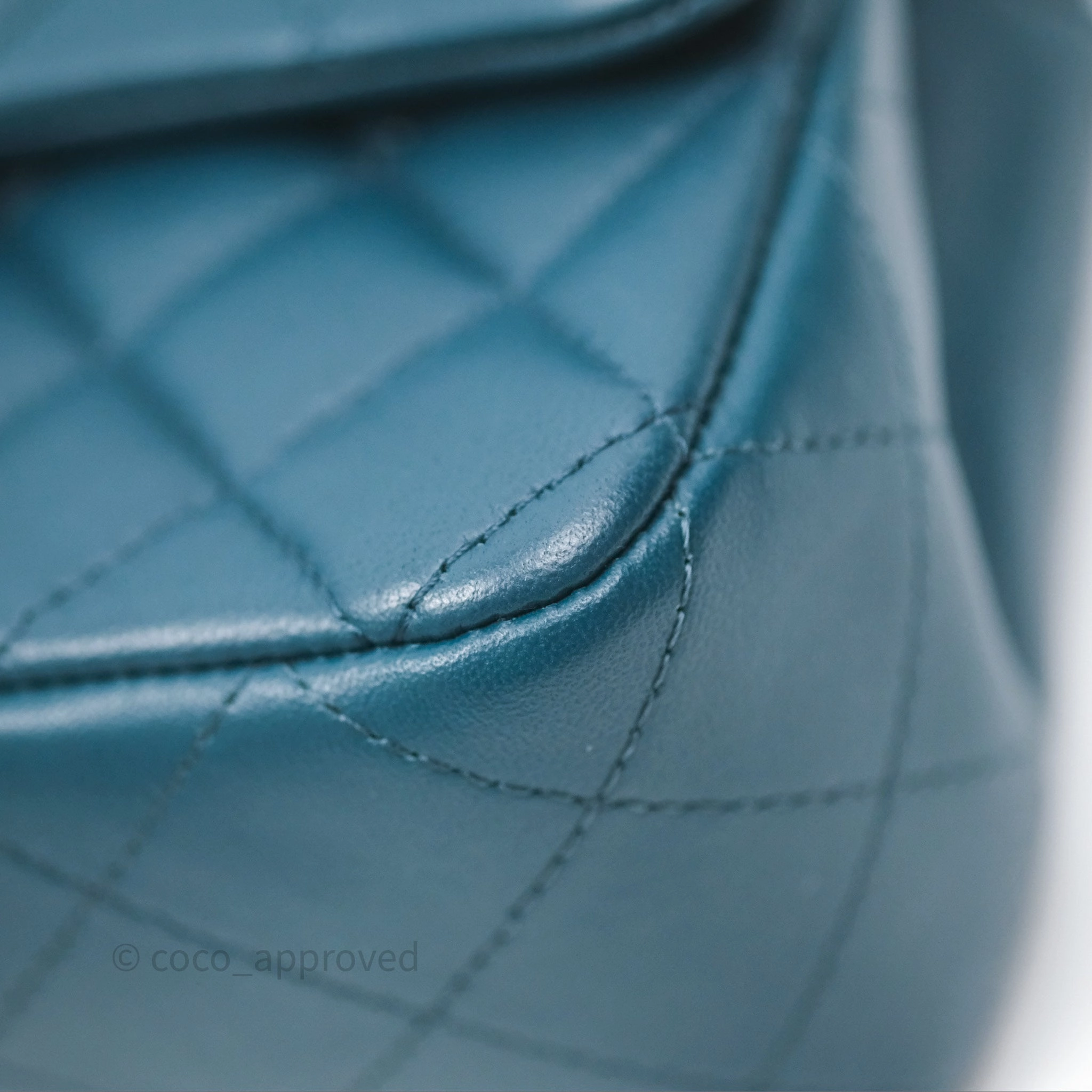 Chanel Quilted Mini Rectangular Flap Teal Green Lambskin Silver Hardware