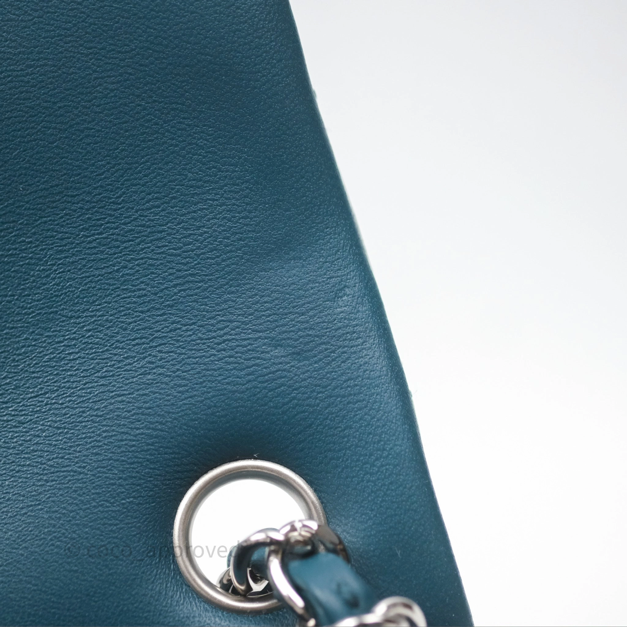 Chanel Quilted Mini Rectangular Flap Teal Green Lambskin Silver Hardware