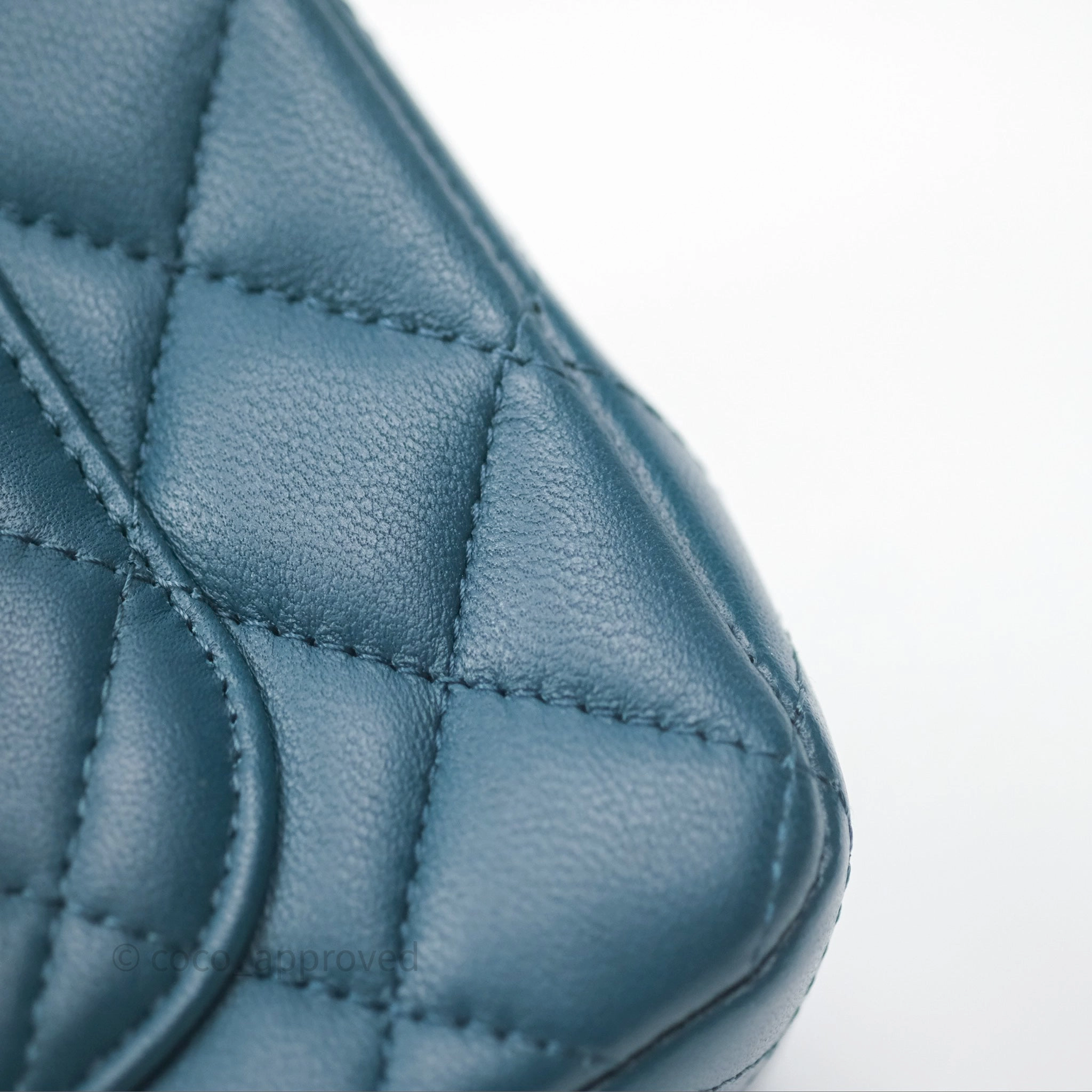 Chanel Quilted Mini Rectangular Flap Teal Green Lambskin Silver Hardware