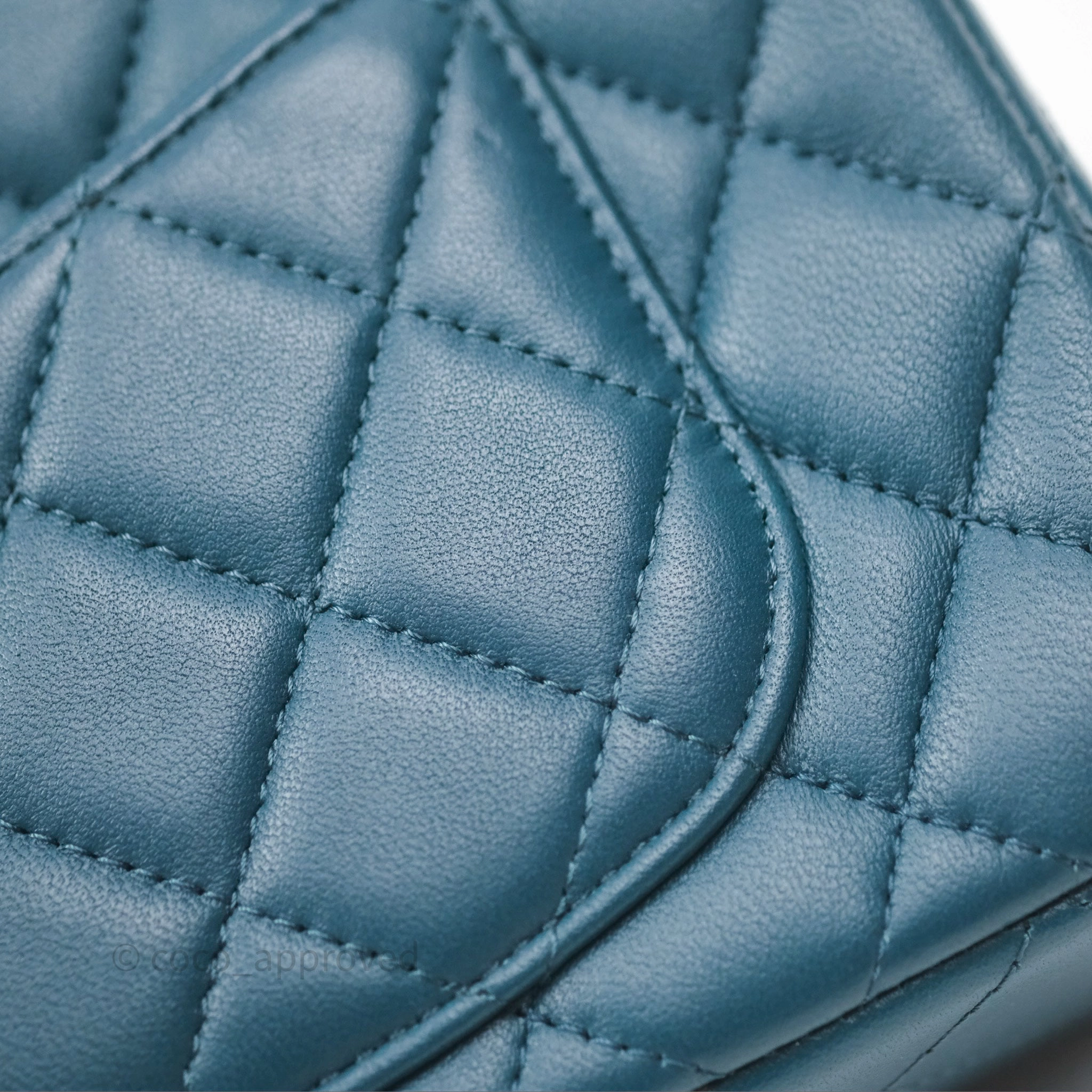 Chanel Quilted Mini Rectangular Flap Teal Green Lambskin Silver Hardware