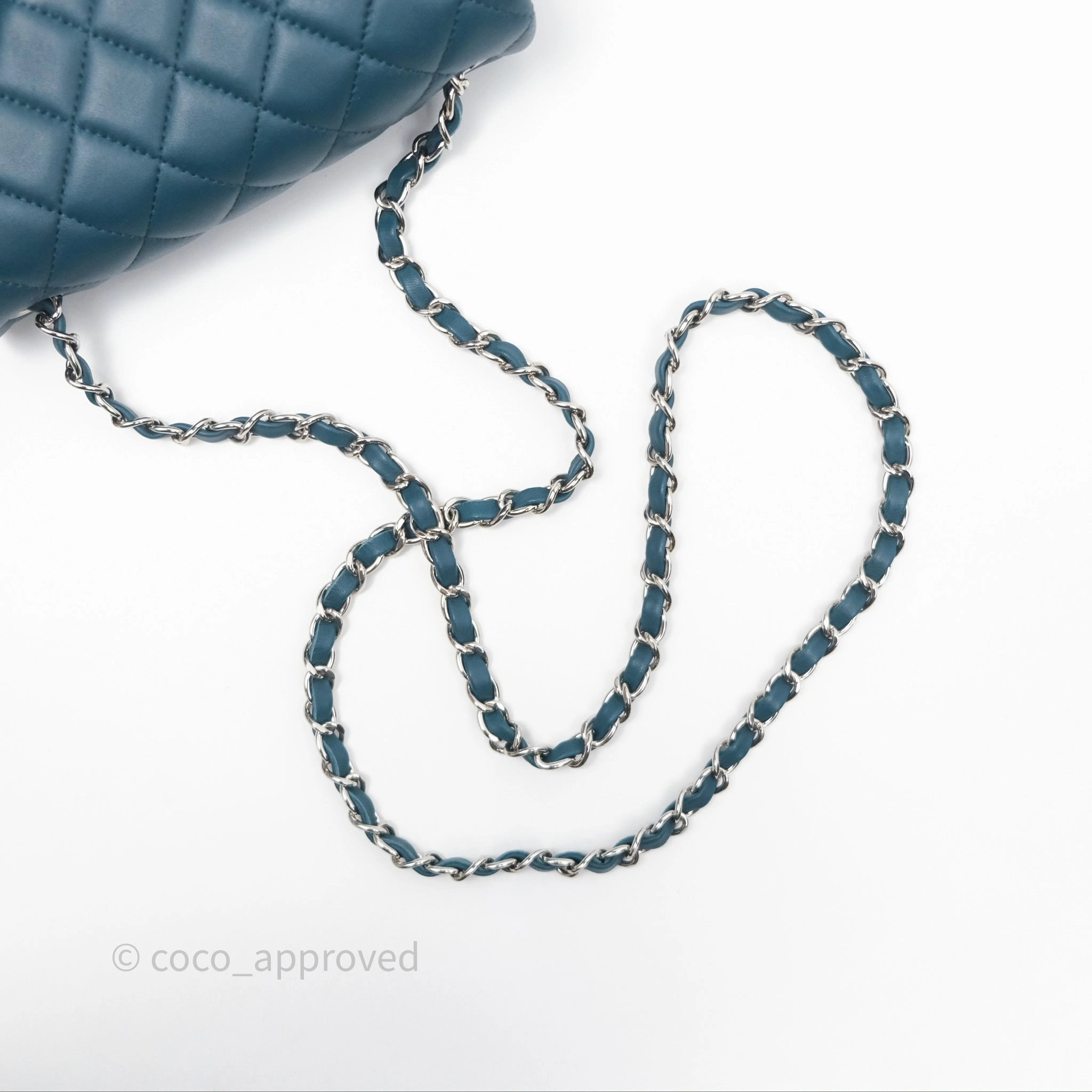 Chanel Quilted Mini Rectangular Flap Teal Green Lambskin Silver Hardware