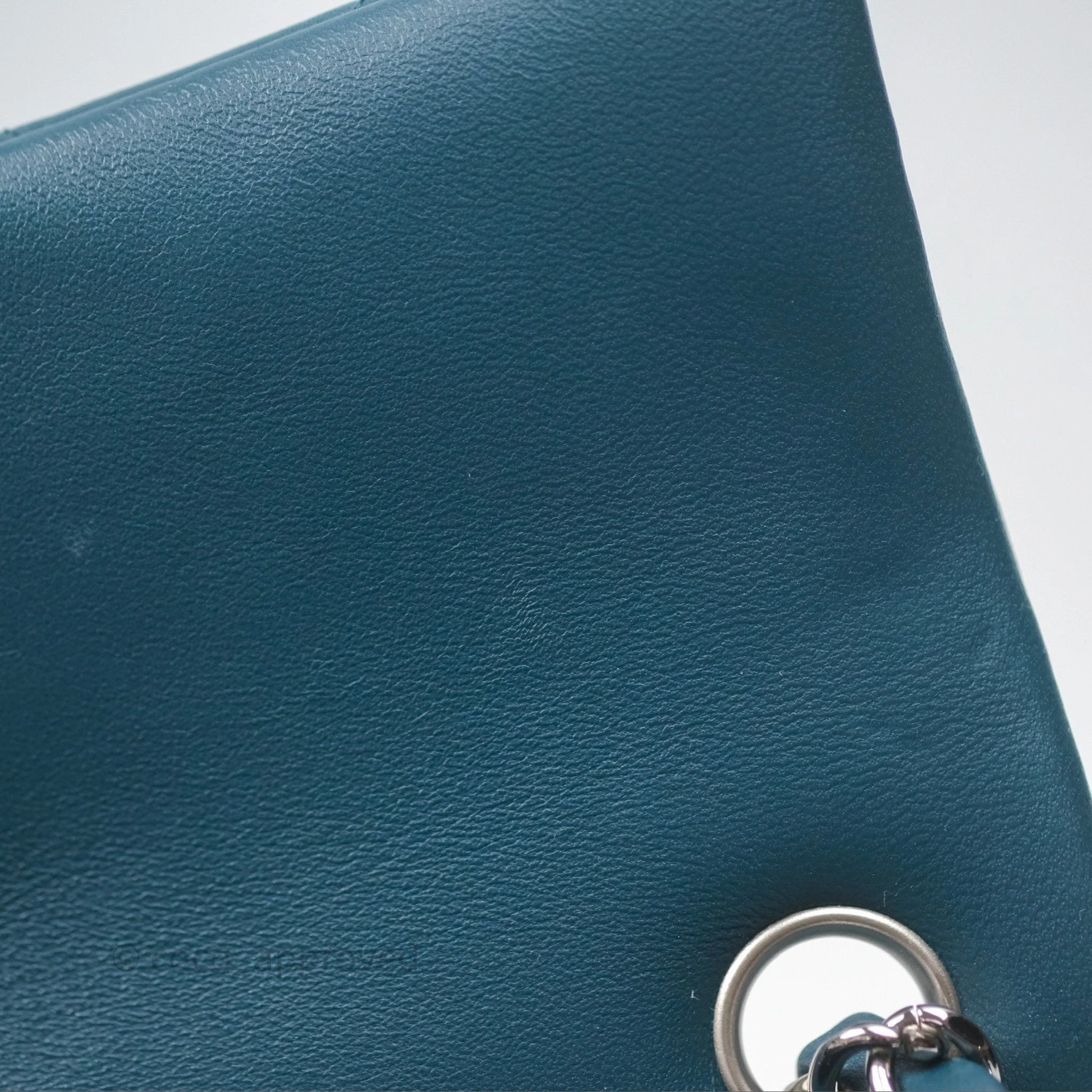 Chanel Quilted Mini Rectangular Flap Teal Green Lambskin Silver Hardware